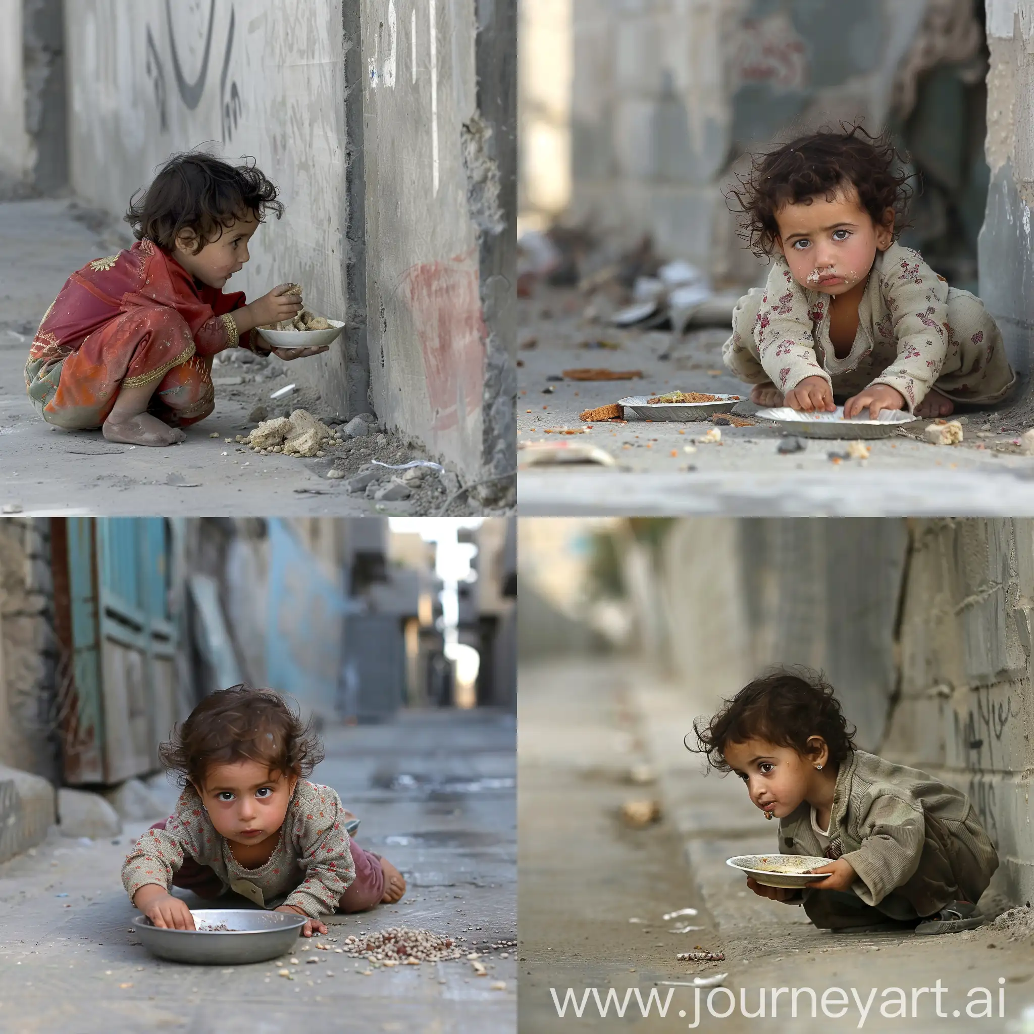 Palestinian-Child-Searching-for-Food-Amidst-Concrete