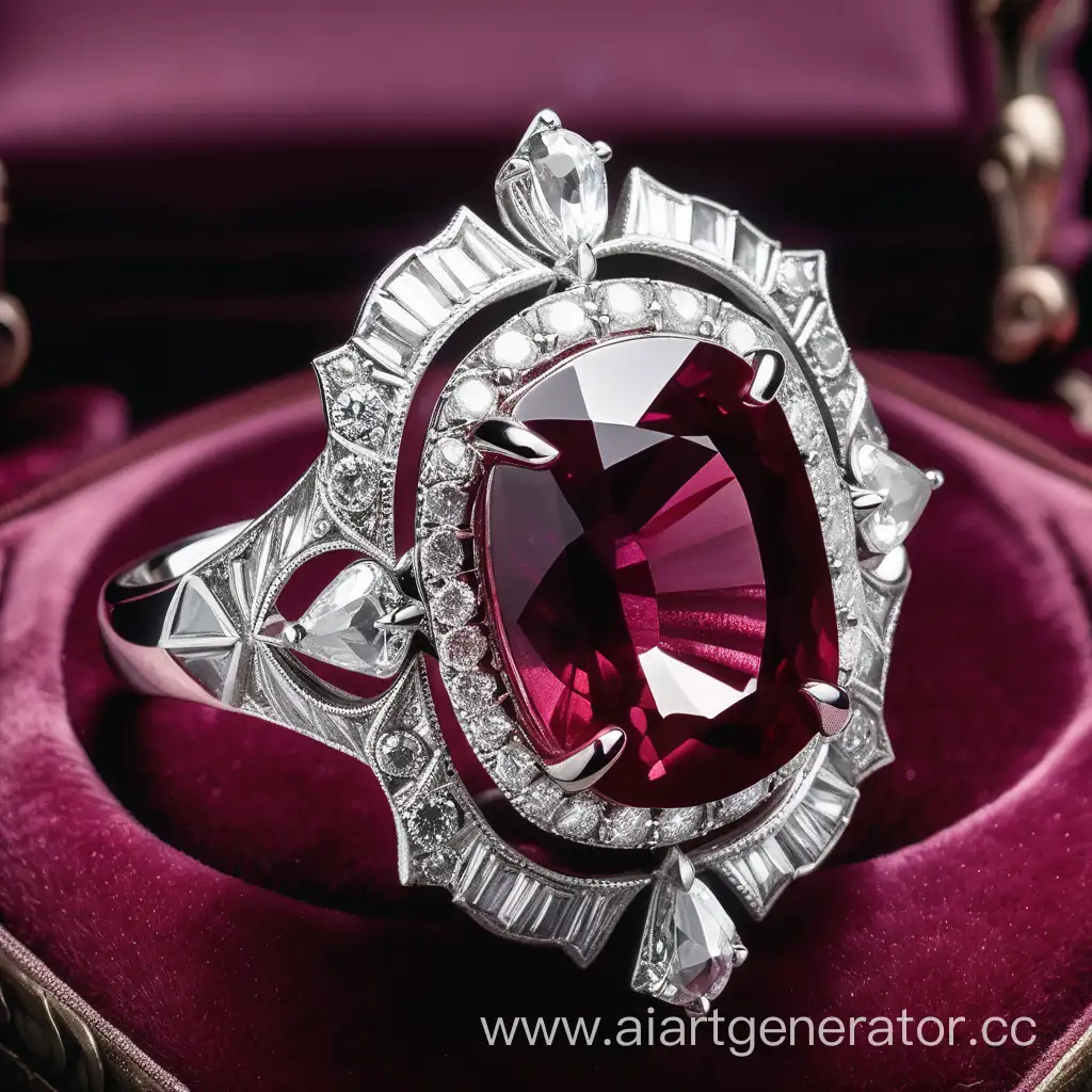 Exquisite-Eastern-Platinum-Ring-with-Burgundy-Ruby-and-Diamond-Scattering