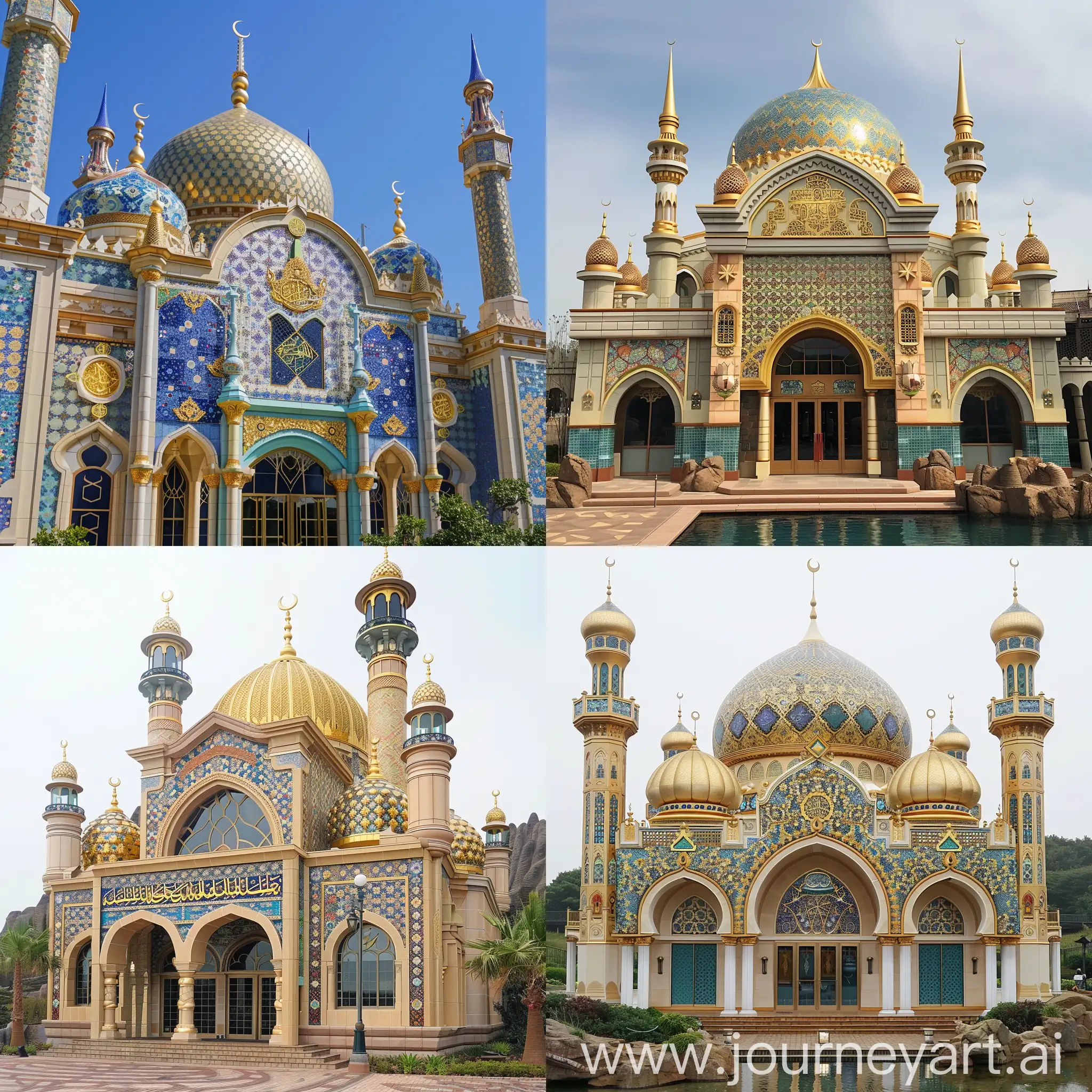 a mosque with golden ornaments and Persian tiles at Tokyo Disney sea theme park