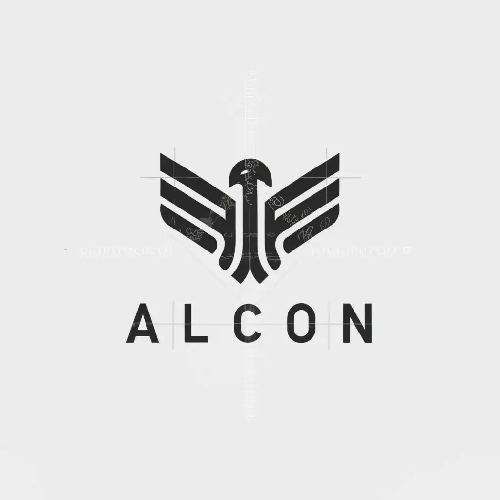a logo design,with the text "ALCON", main symbol:minimalistic military, black and white,Minimalistic,clear background