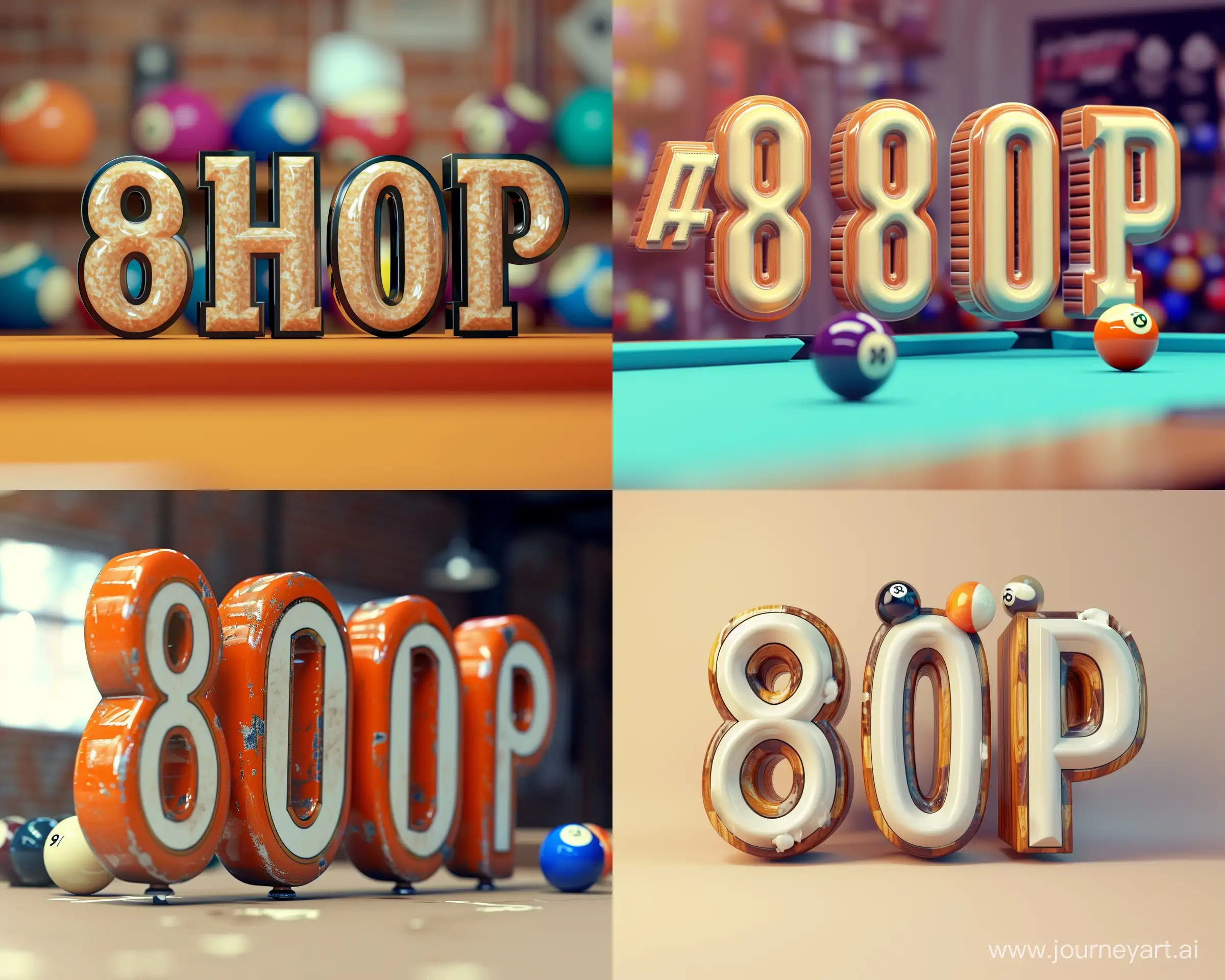 A large image of the word "@8ballpool_shop", with attractive shape of Billiards font, best quality, detail, uhd --ar 5:4 --v 6