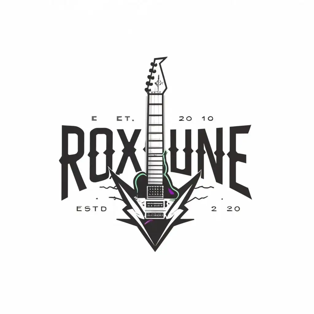 a logo design,with the text 'Roxline', main symbol:rockguitar cyberpunk, unicorn, eagle,ultrarealistic, Moderate,clear background