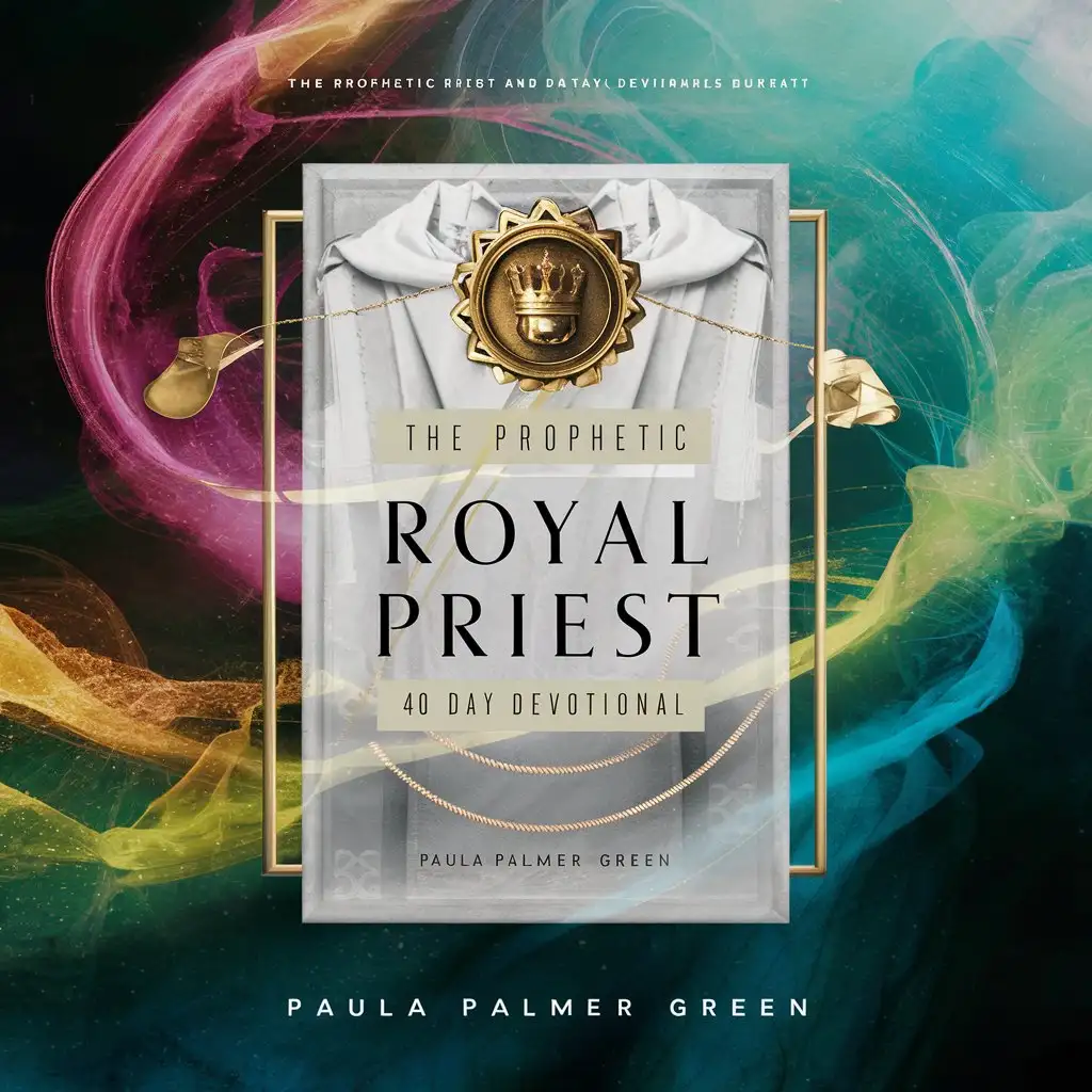 a contemporary book cover: The Prophetic Royal Priest 40 Day Devotional Book Author: Paula Palmer Green