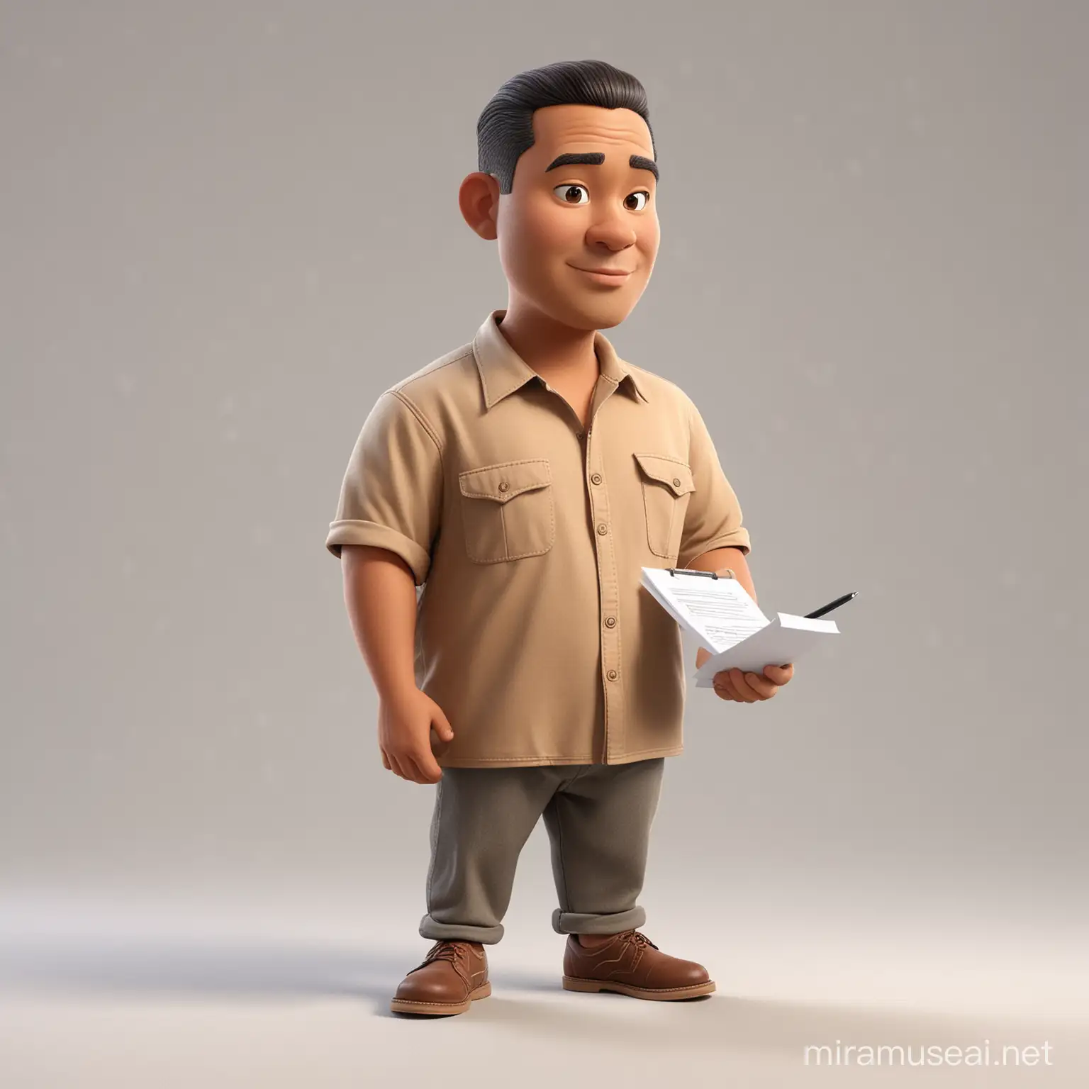 Indonesian Men Signing Contract in Realistic 3D Cartoon Illustration