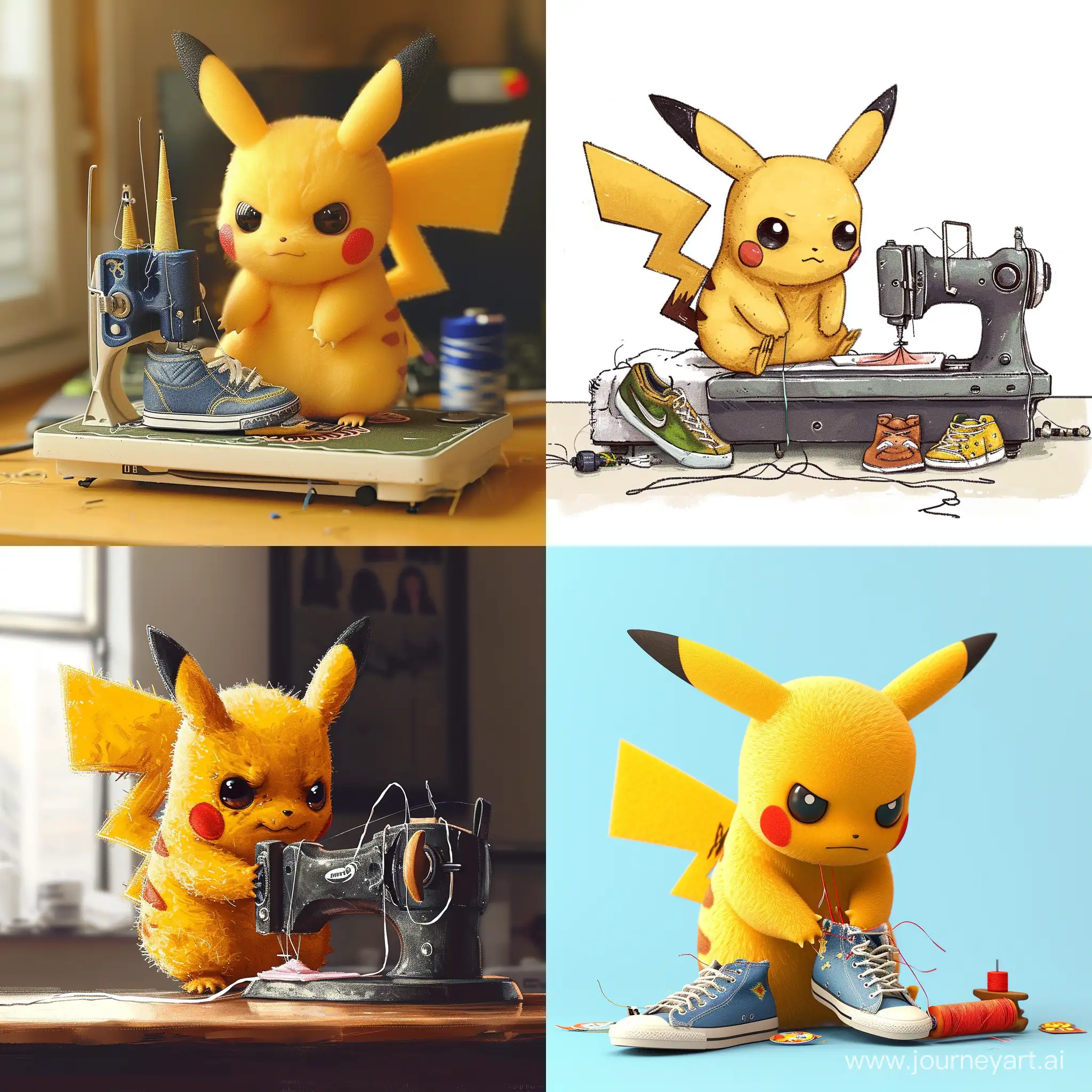 Adorable-Pikachu-Seamstress-Crafting-Sneakers