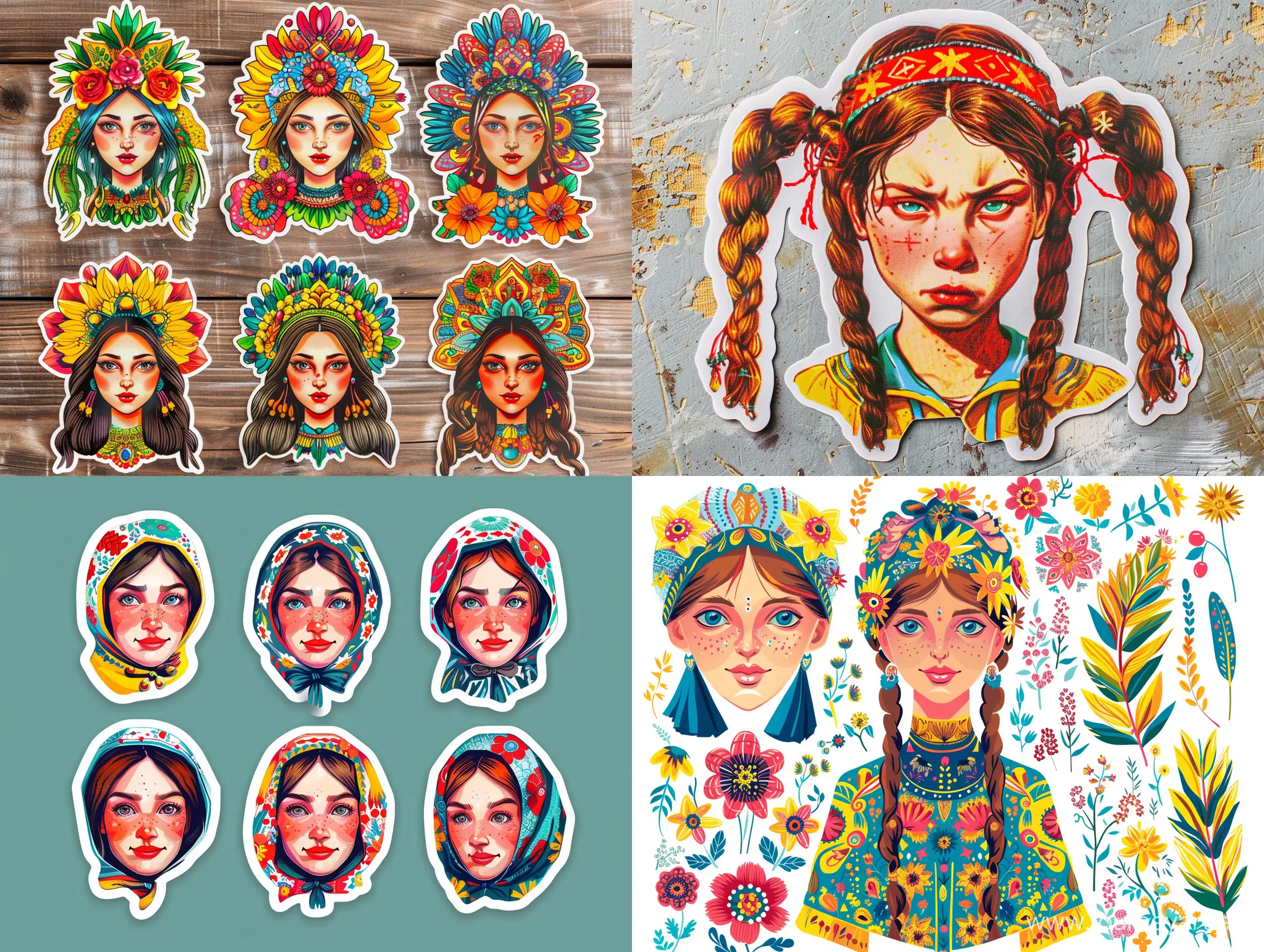 Vivid-Slavic-Folk-Girl-Sticker-Set-with-Hyperrealistic-Emotions