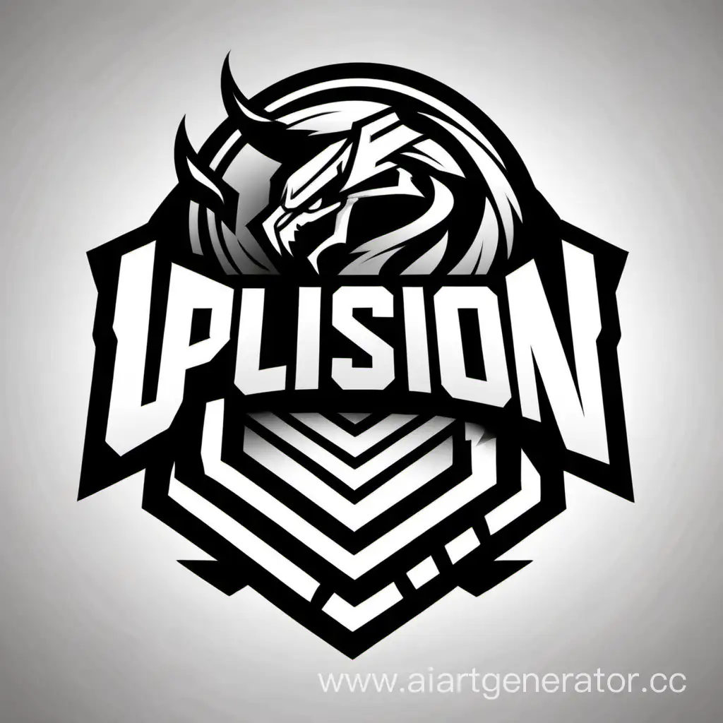 логотип для команды по киберспорту, с названием UPsilon по середине, в черно-белом цвете