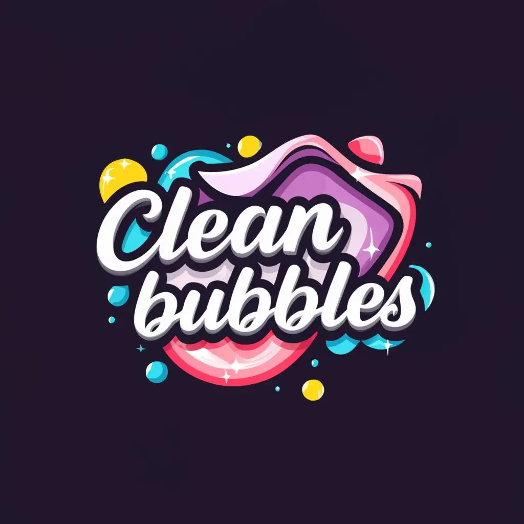 a logo design,with the text "CLEAN BUBBLES", main symbol:cloth wiping off soapy suds leaving a shiny streak,complex,clear background