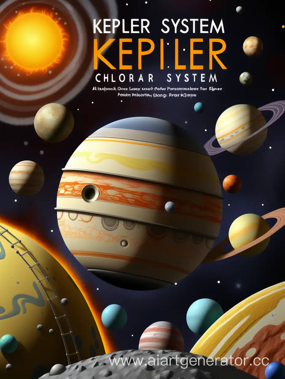 Coloring book cover. Coloring book for school-age children. Book about the Kepler solar system. With the inscription:" Kepler System" and at the bottom the inscription:" Educational coloring book for young explorers"