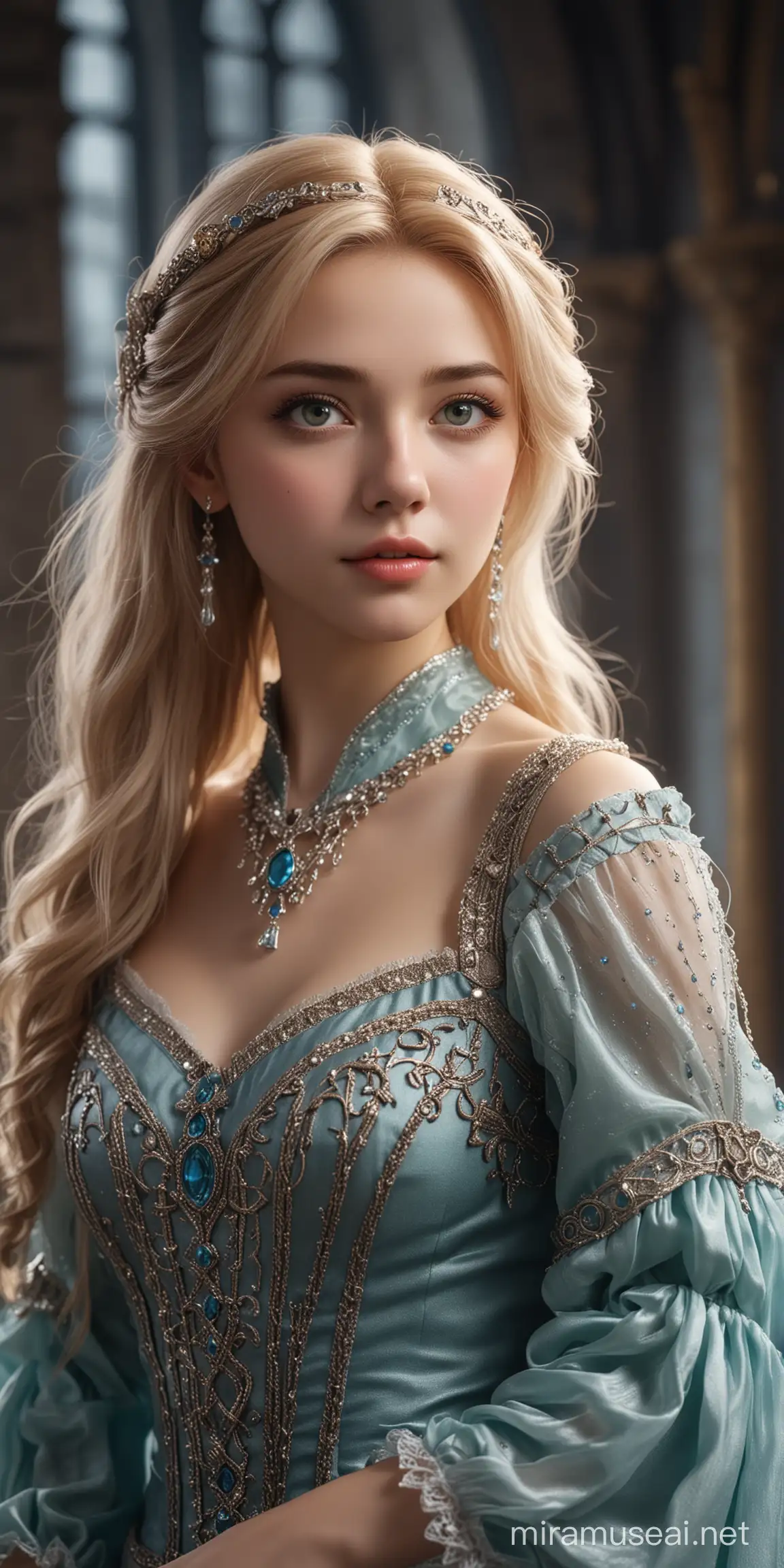 Realistic Aurora Idol Girl Portrait in Fantasy Castle Setting