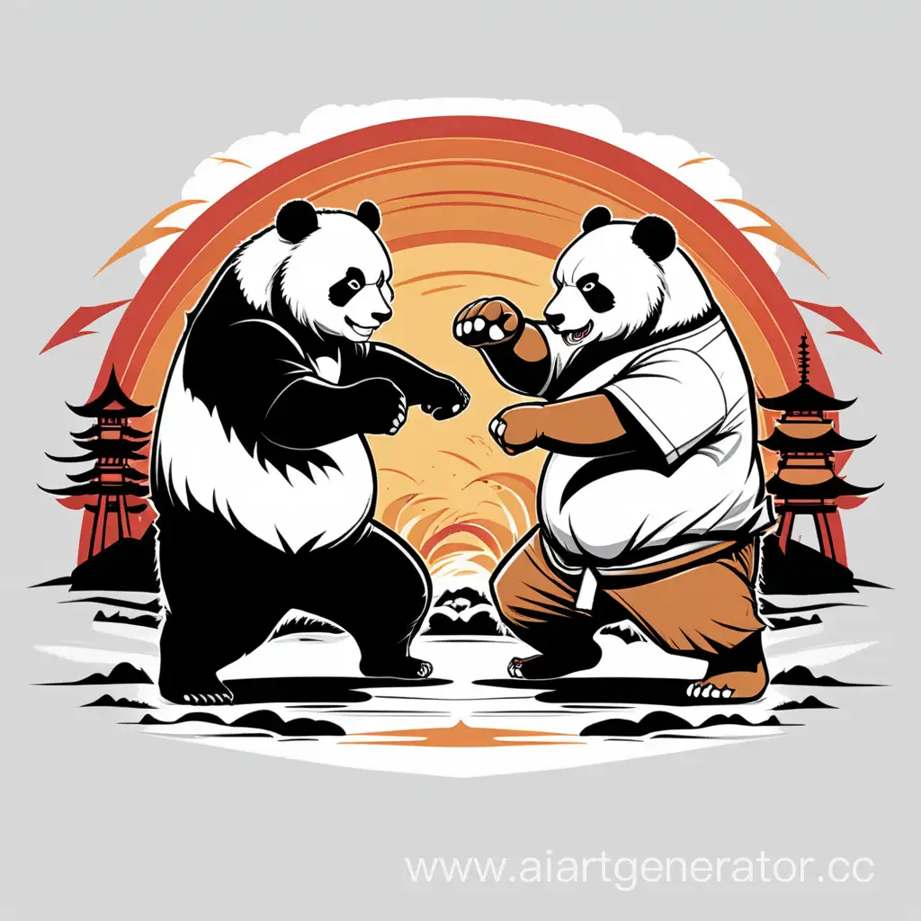 Vector t-shirt design fighting style japonais panda vs the White Bear