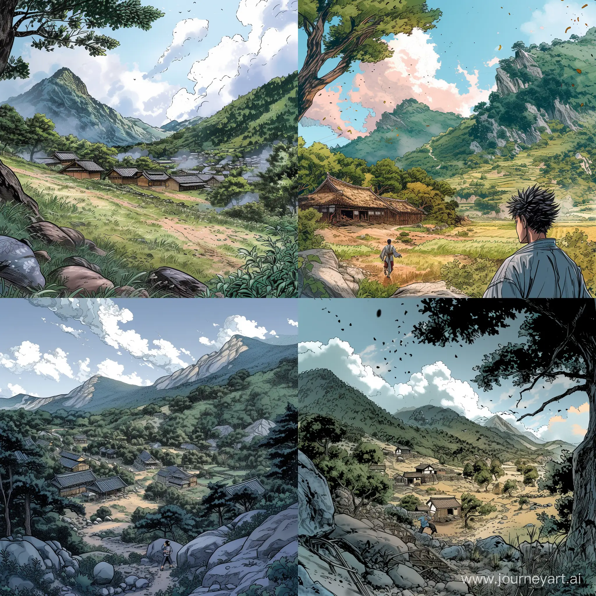 Mountain-Village-Martial-Arts-Training-Father-and-Son-in-Manhwa-Style-Color