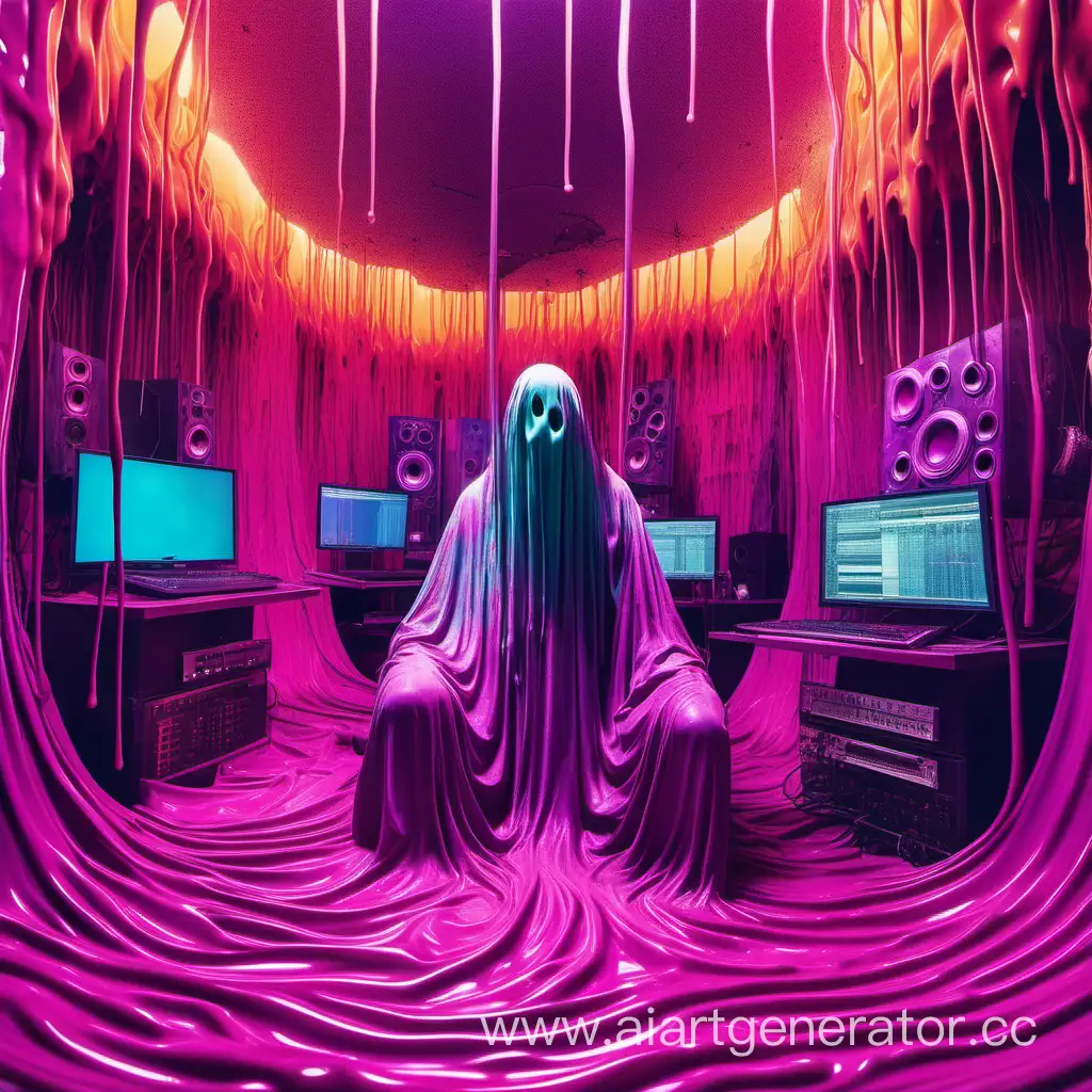 Psychedelic-Ghost-Producer-Surrounded-by-Dripping-Wax-Atmosphere