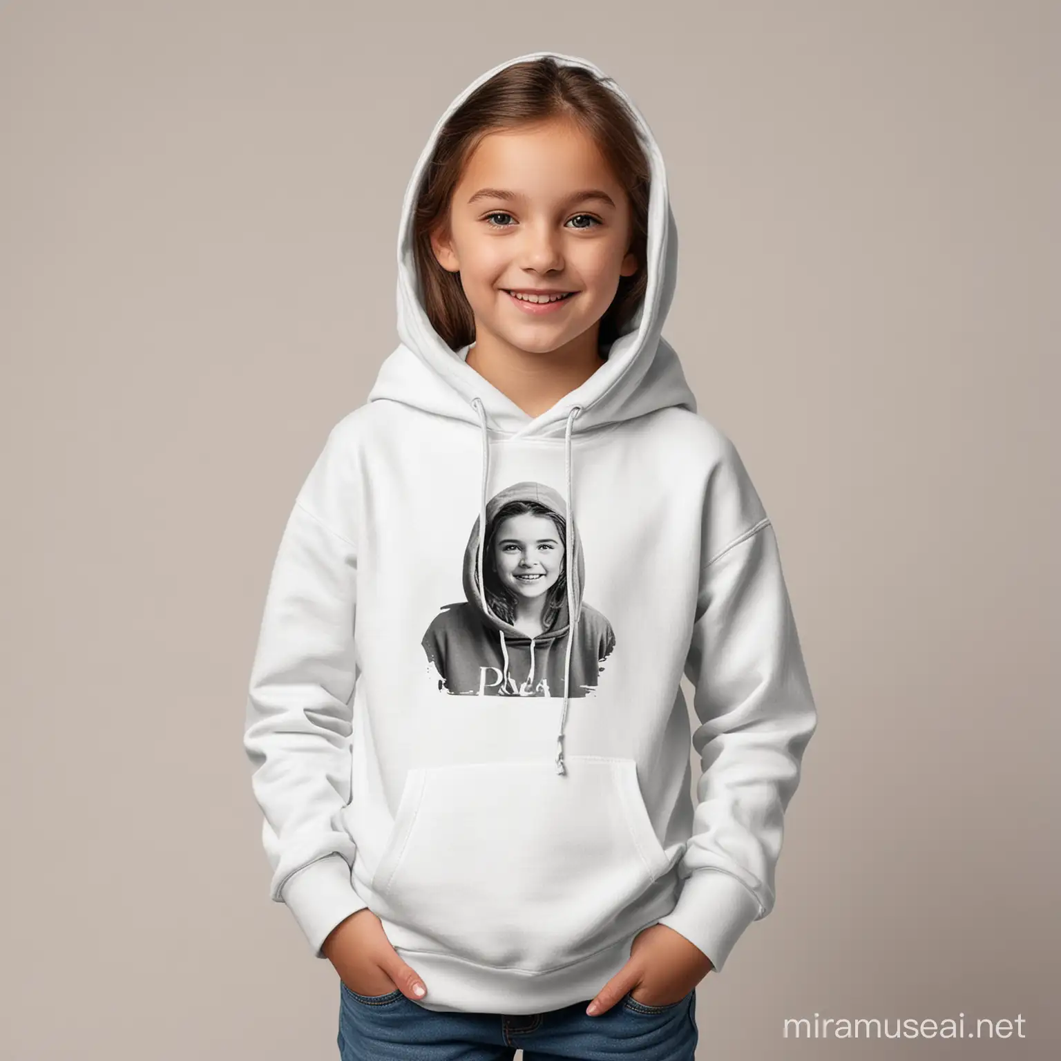 Girl Kid Wearing Classic Fit Hoodie Against White Photographic Background