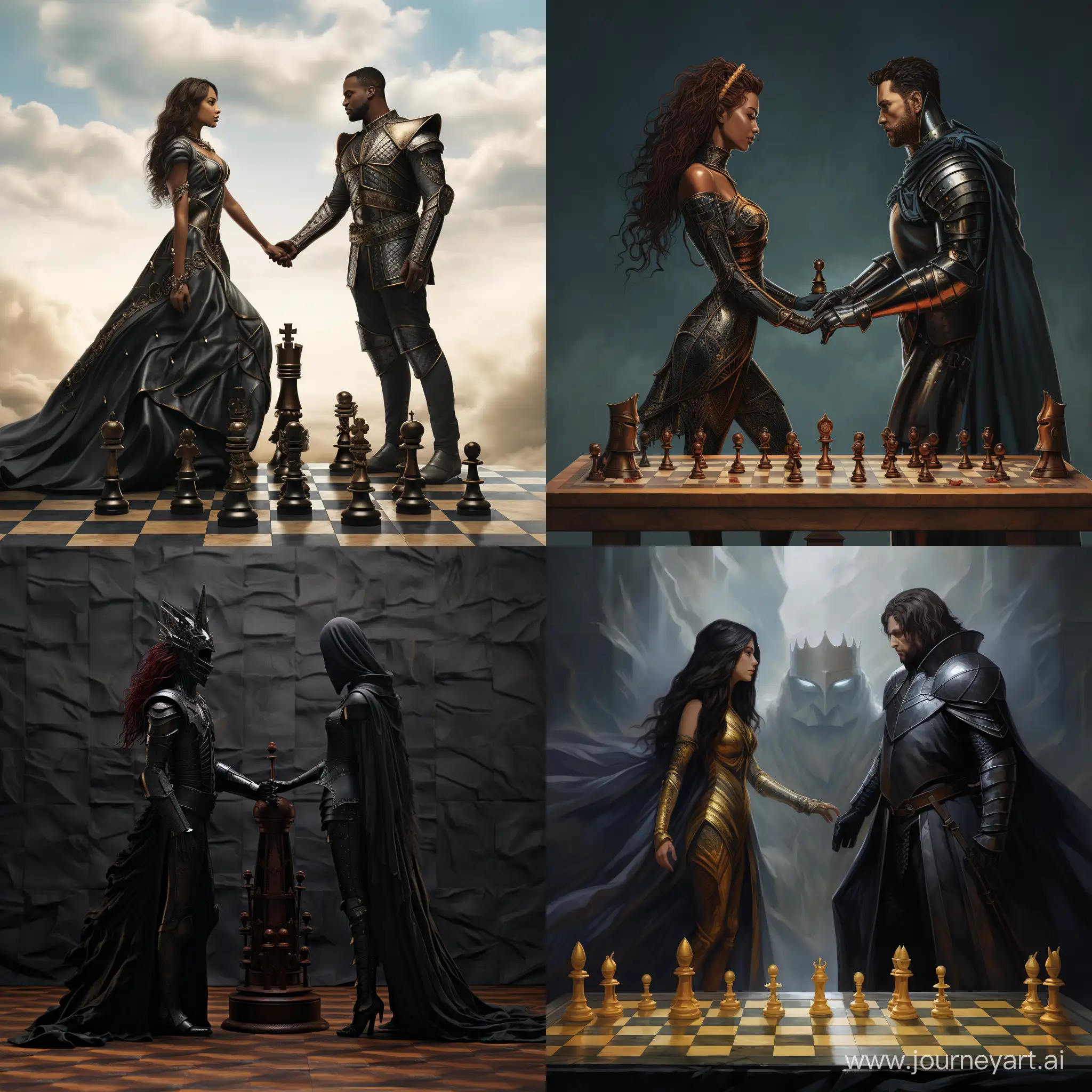 Strategic-Encounter-Black-Knight-and-Queen-Confrontation-on-Chess-Board
