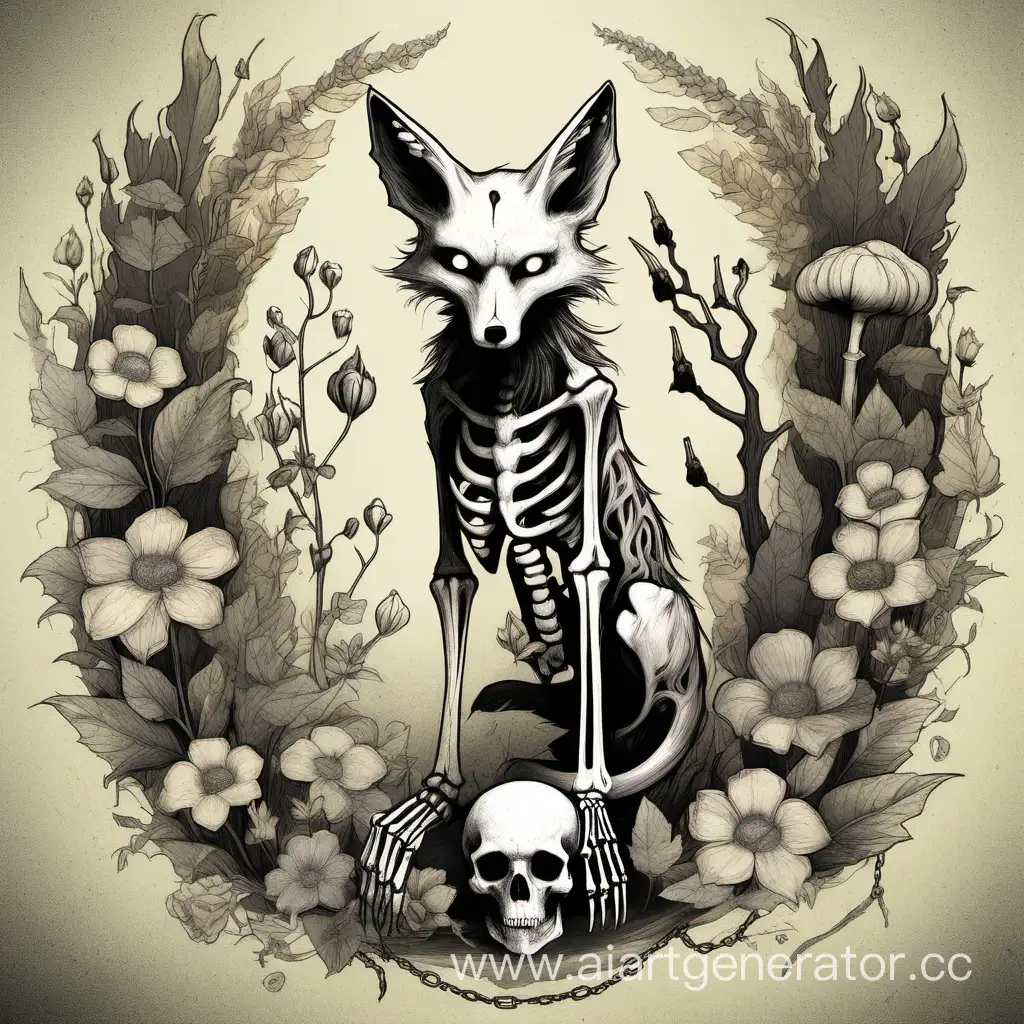 Decayed-Fox-Skeleton-with-Floral-Horns-and-Bone-Chain-Tail
