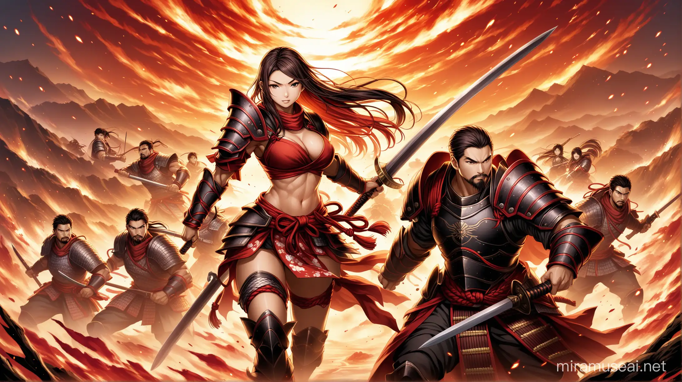 imagen scape war warrior  woman  and men japanese without background impact 