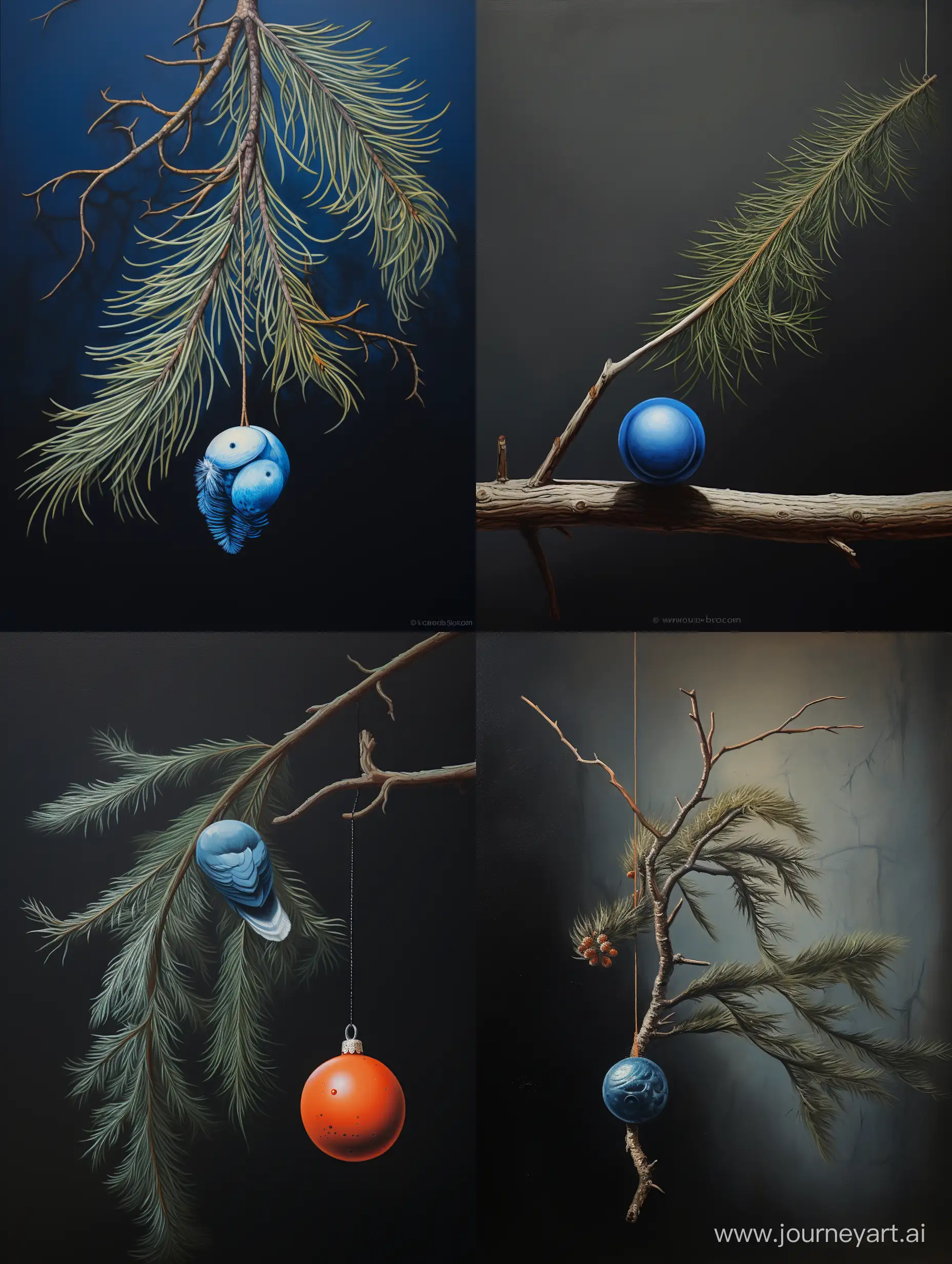 Serene-Forest-Ambiance-Blue-Ball-Resting-on-Fir-Branch