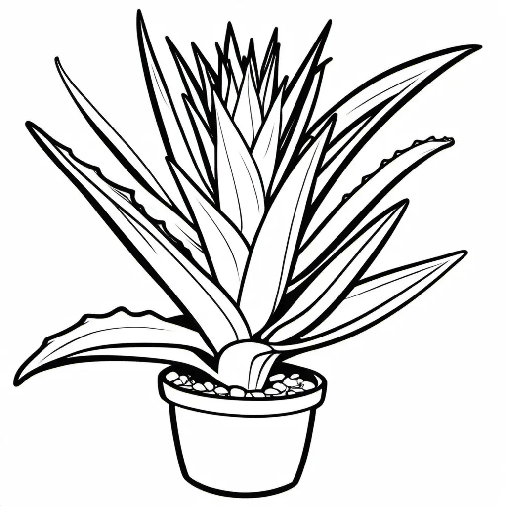 Aloe Plant Coloring Page with Subtle Light Lines and No Shadow