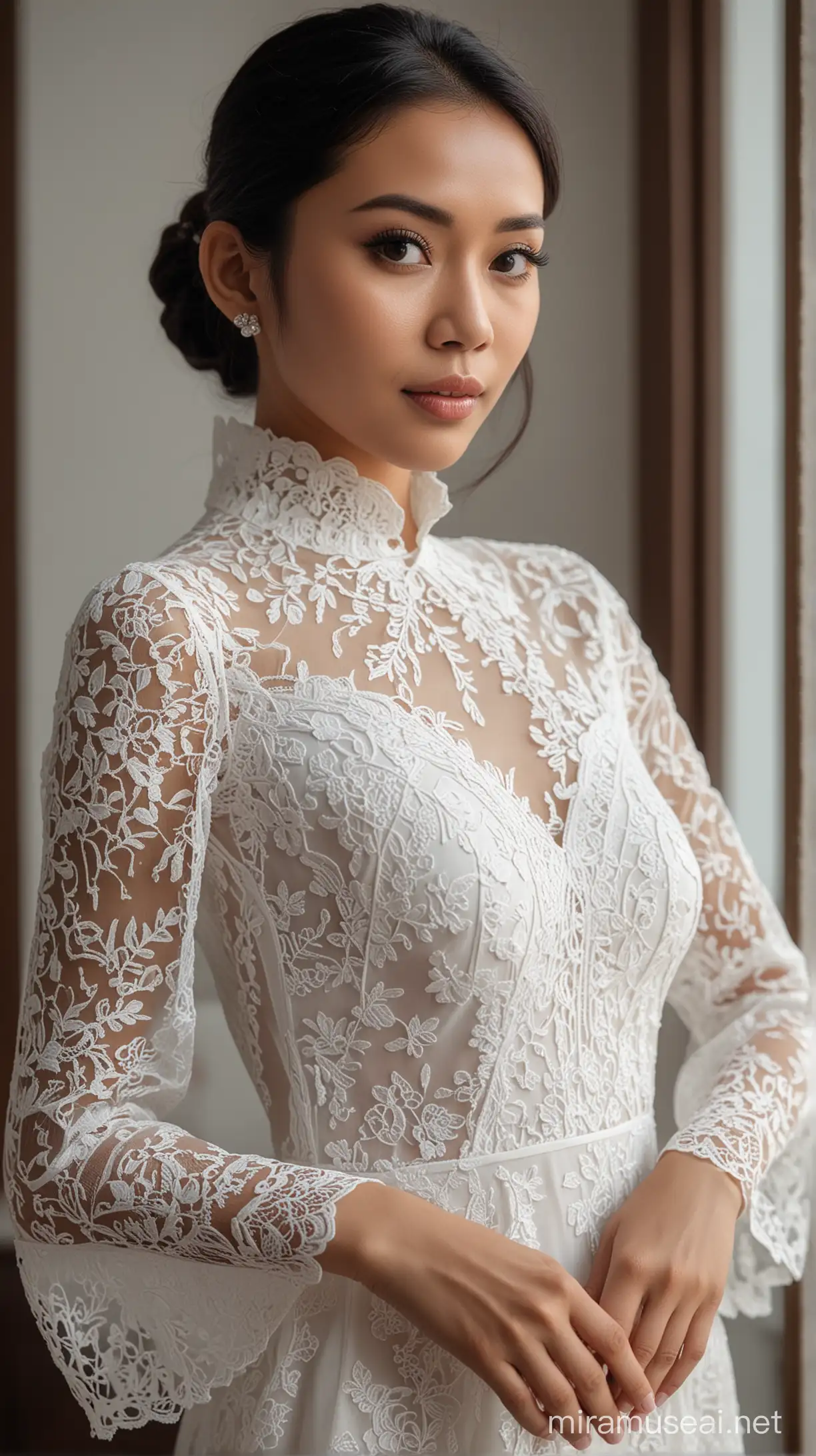 Elegant Surabayan Woman in Sheer Lace Dress