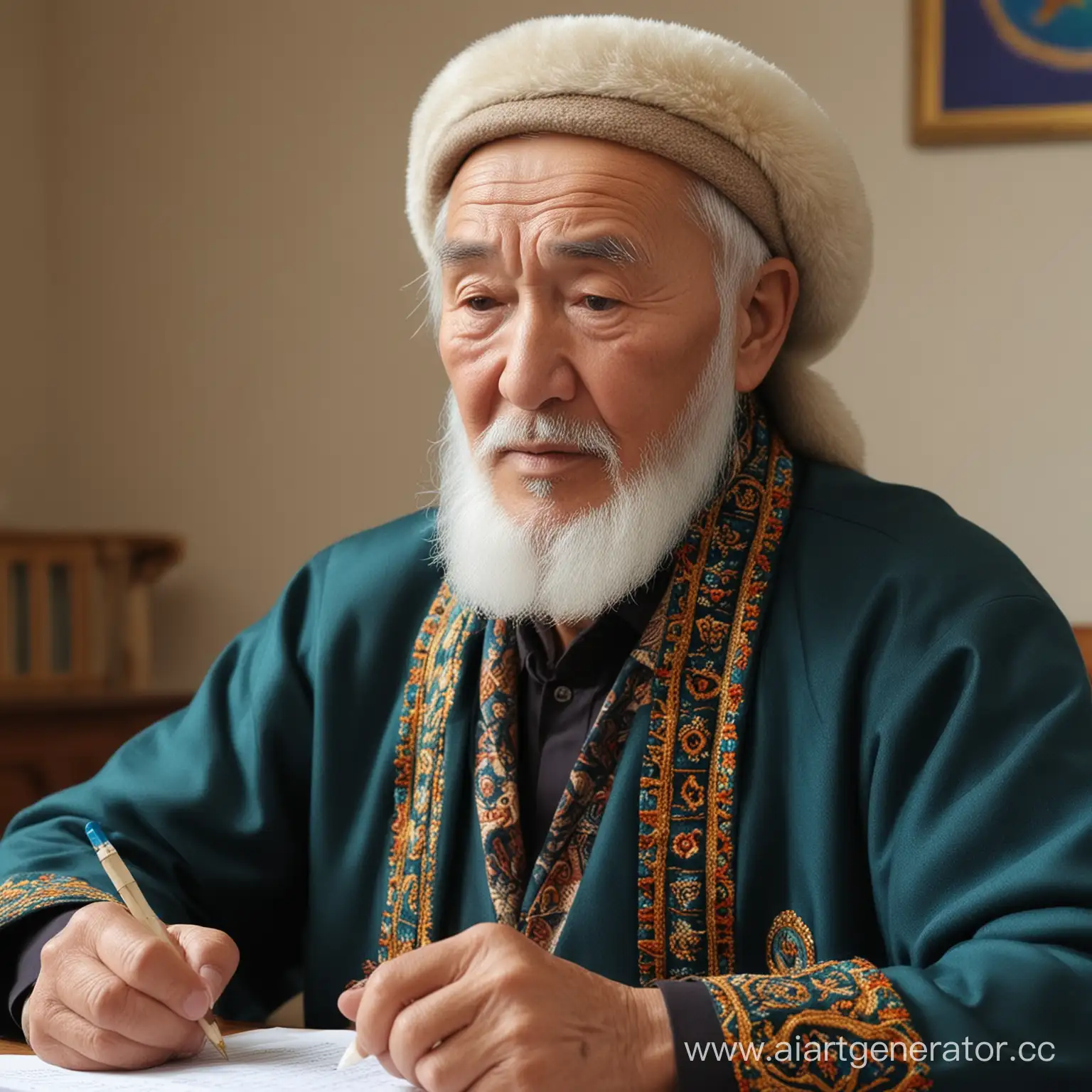 Kazakh-Grandfather-Poet-Writing-a-Traditional-Poem