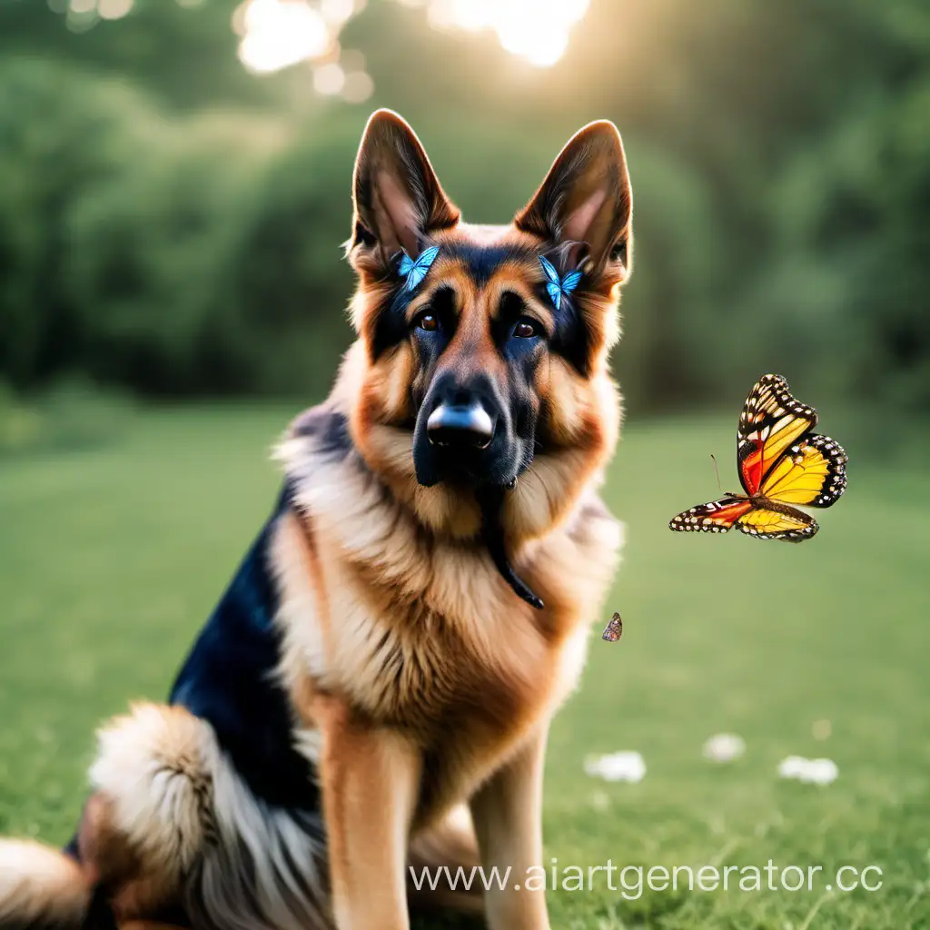 Adorable-German-Shepherd-with-Butterfly-on-its-Nose
