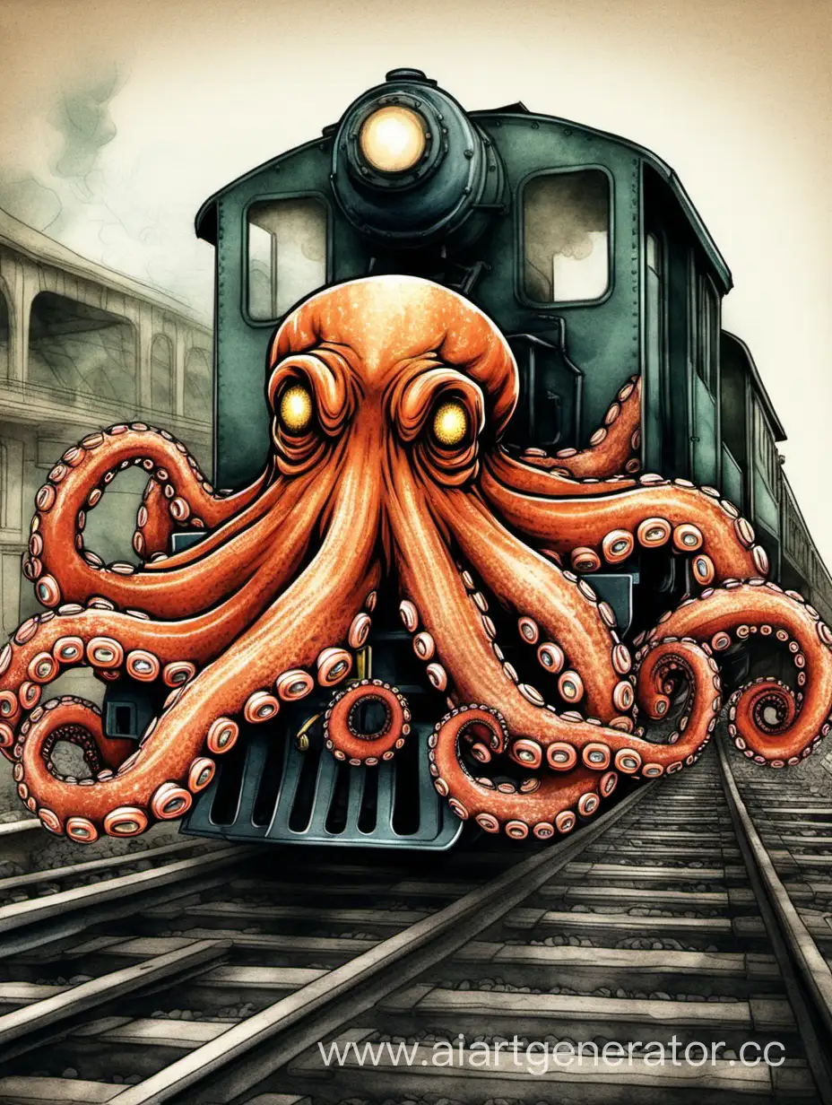 Color-Drawings-of-Octopus-Riding-a-Train