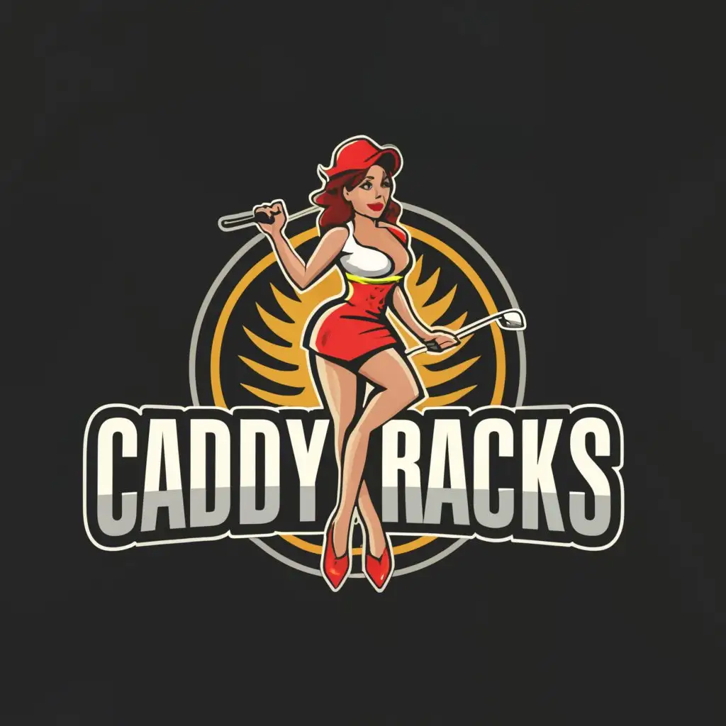a logo design,with the text 'Caddy Racks', main symbol:Hot female model who is a golf caddy with cleavage.,Moderate,be used in Entertainment industry,clear background. make image larger