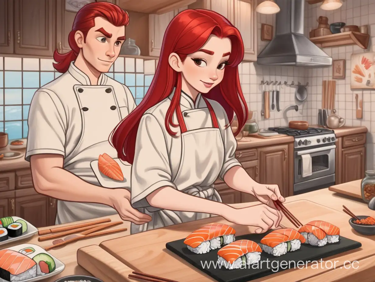 Adorable-DisneyInspired-Couple-Crafting-Sushi-Delights-in-a-Beautiful-Kitchen