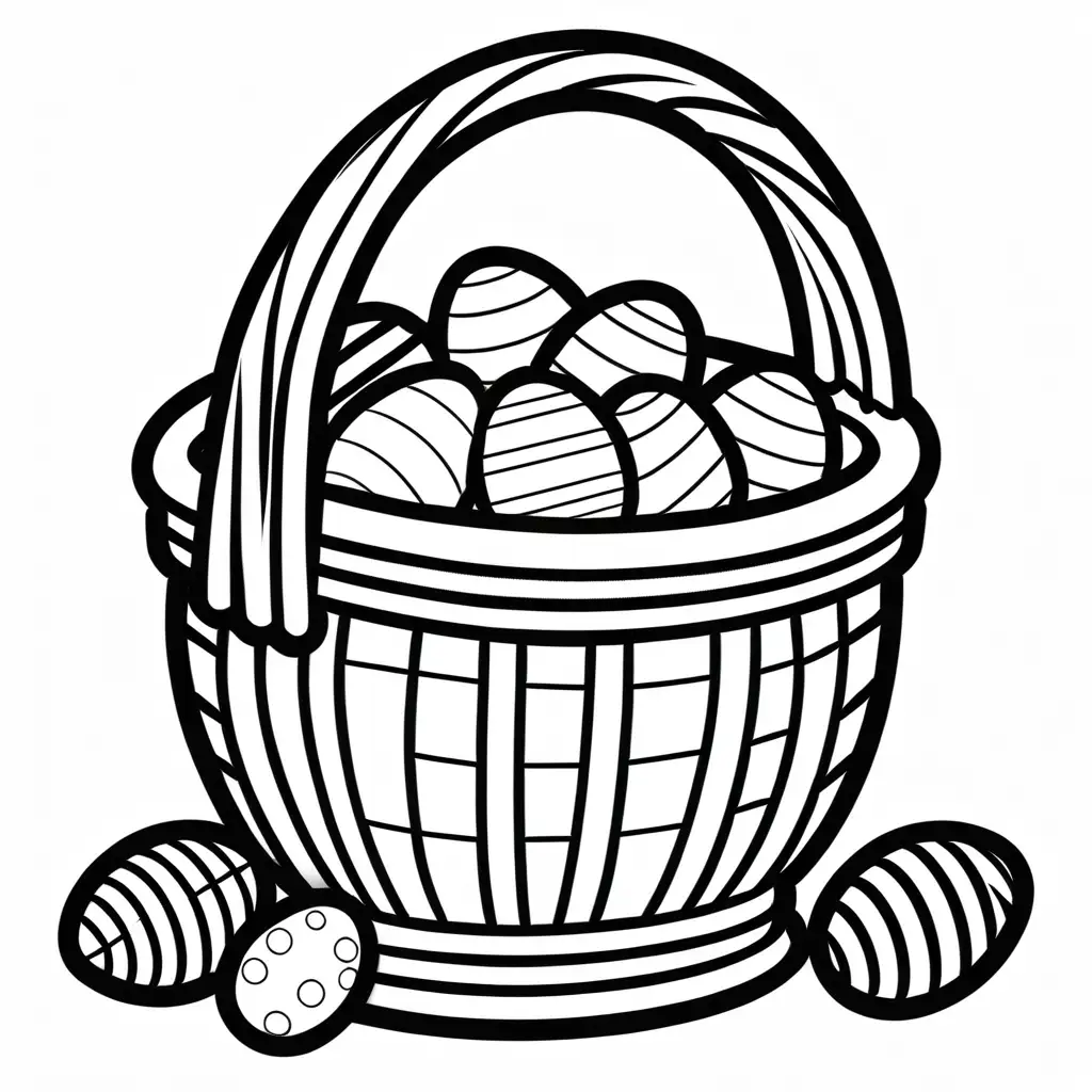 coloring image for kids, thick solid line, wicker basket Easter
