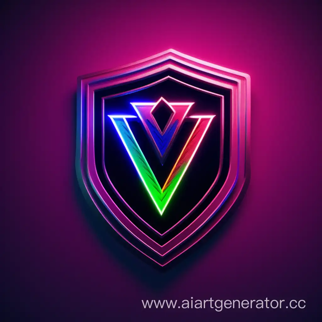 Логотип RGB щит и подцентру неоновая буква V