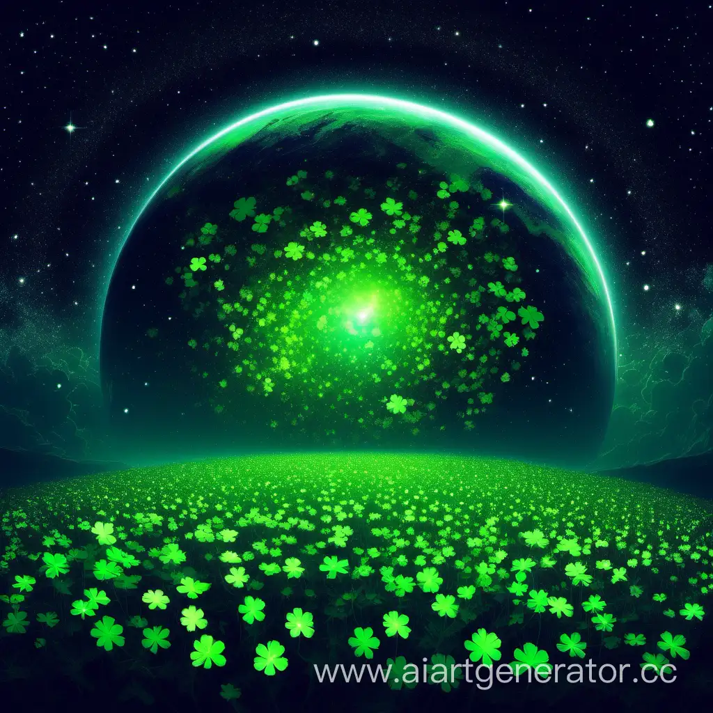 Vibrant-Clover-Planet-in-Enchanting-Cosmic-Darkness