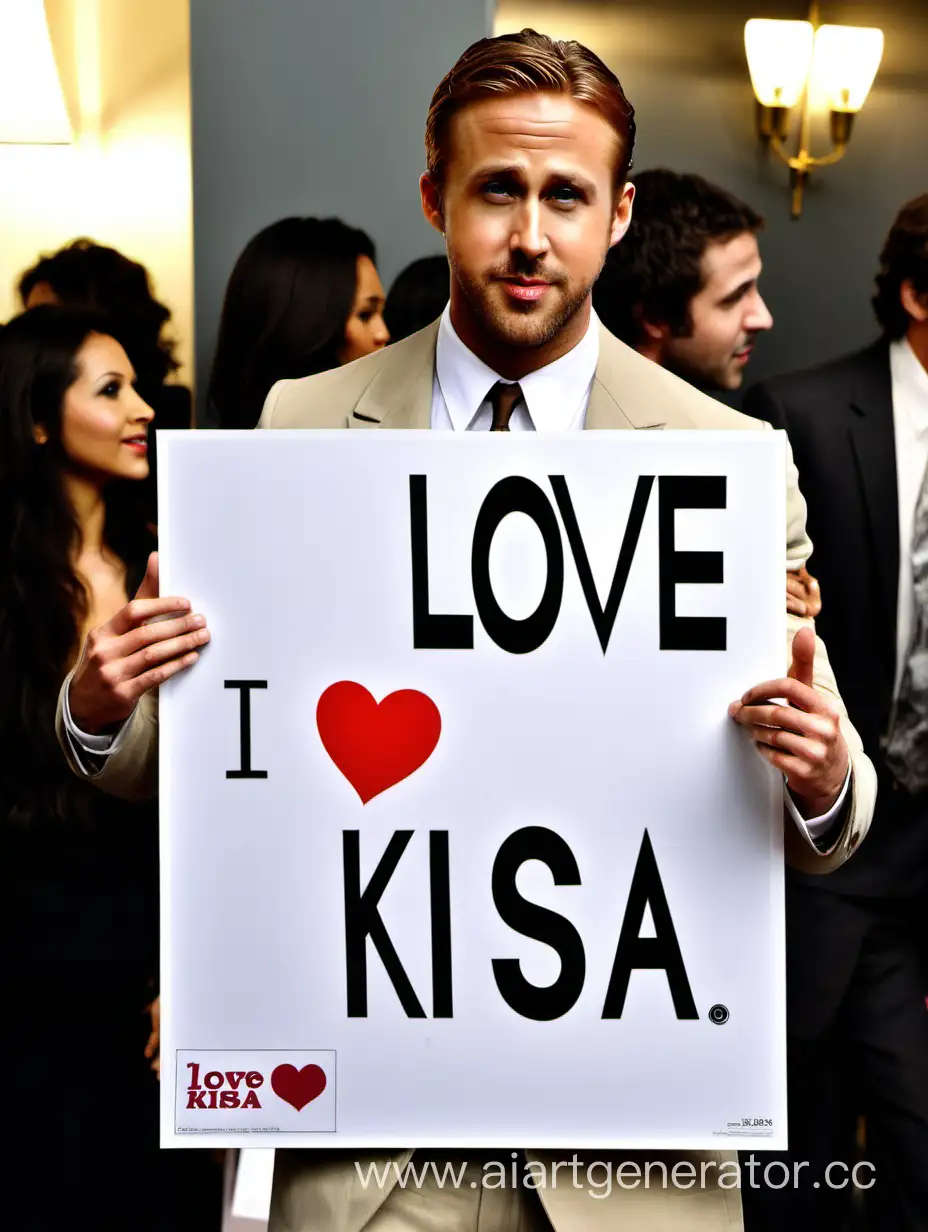 Райан Гослинг с плакатом
"I love Kisa"