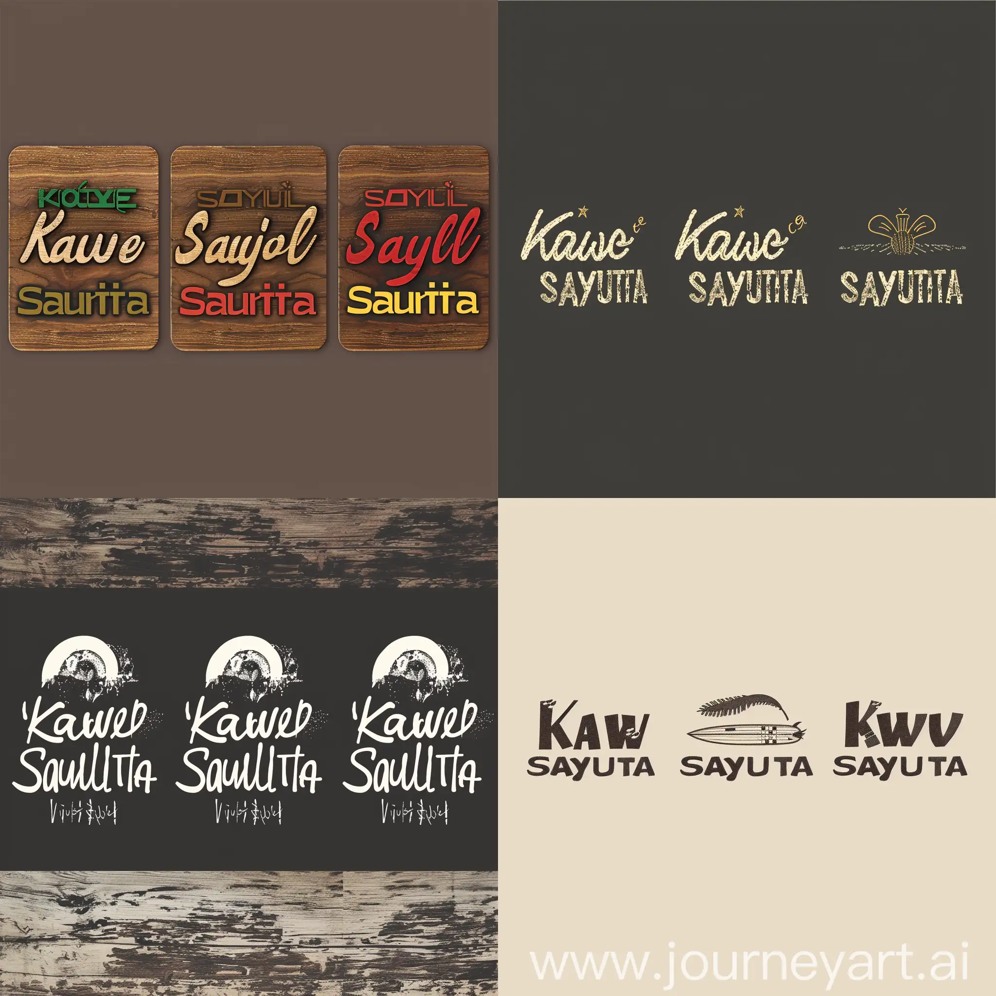 Generate three text-based logos for "Kawe Sayulita," emphasizing sleek and modern typography with a touch of elegance. As a reference remember that Sayulita is a surf town with Huichole culture and a lot of Mexican culture