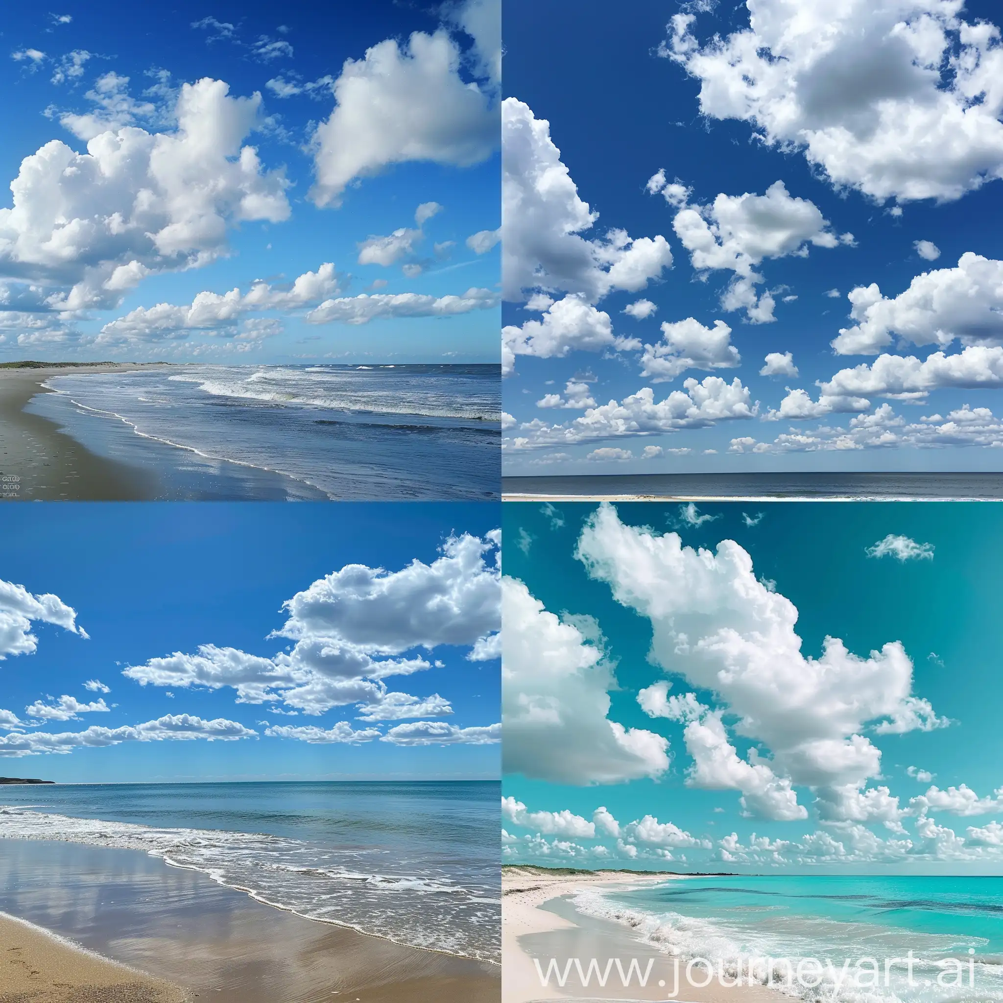 海边，蓝天白云，沙滩，