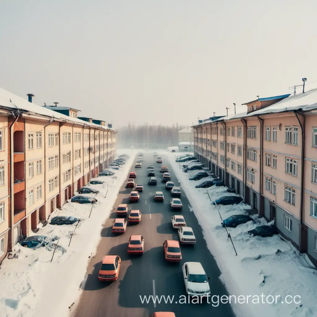 Winter-Scene-in-a-Charming-Russian-Town-with-Cars