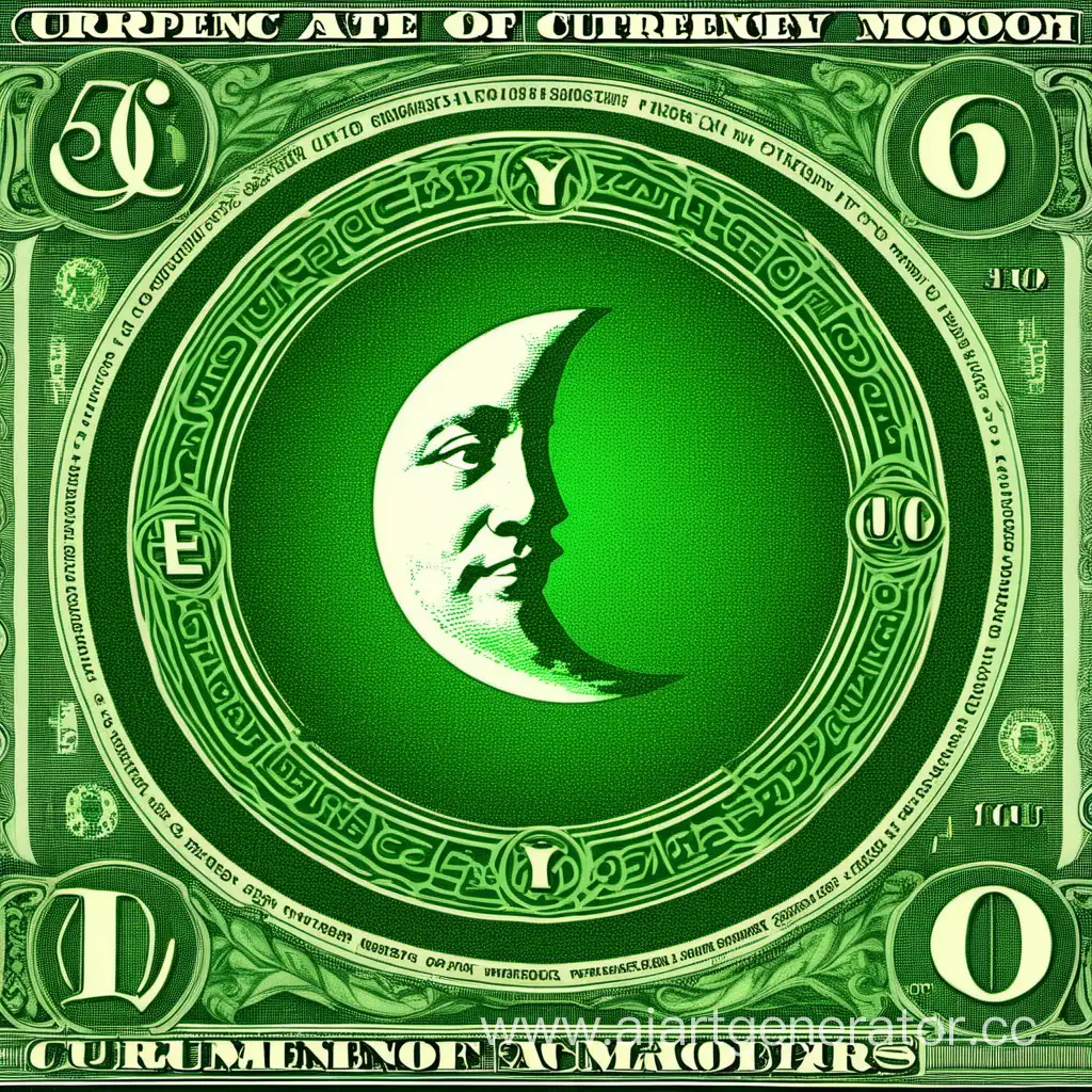 Денежная валюта, зеленая, изображение луны