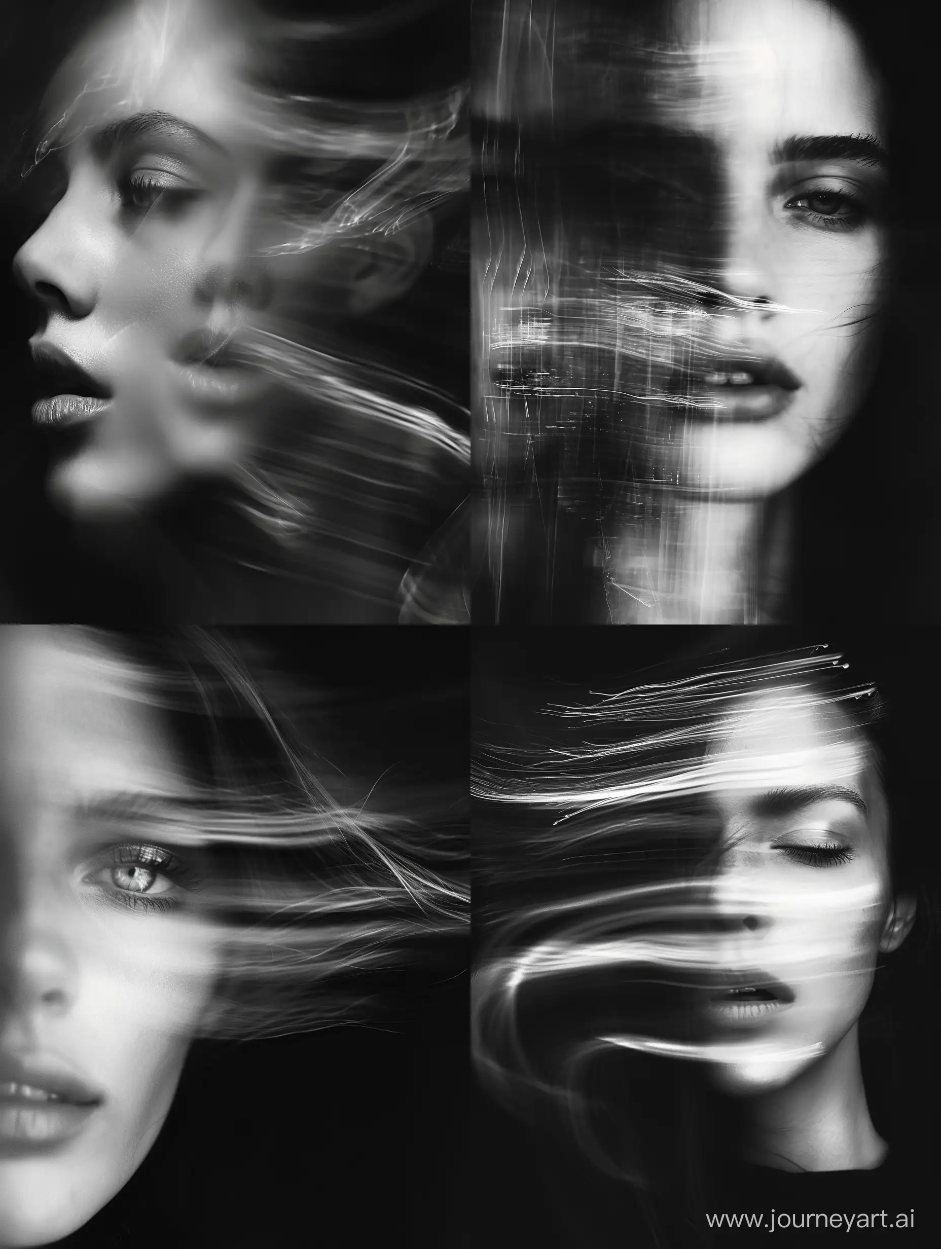  Female face with blurred photographic effect in black and white
