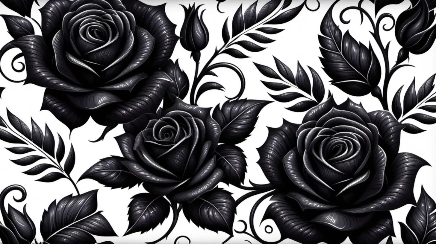 Luxurious Black Roses on White Background