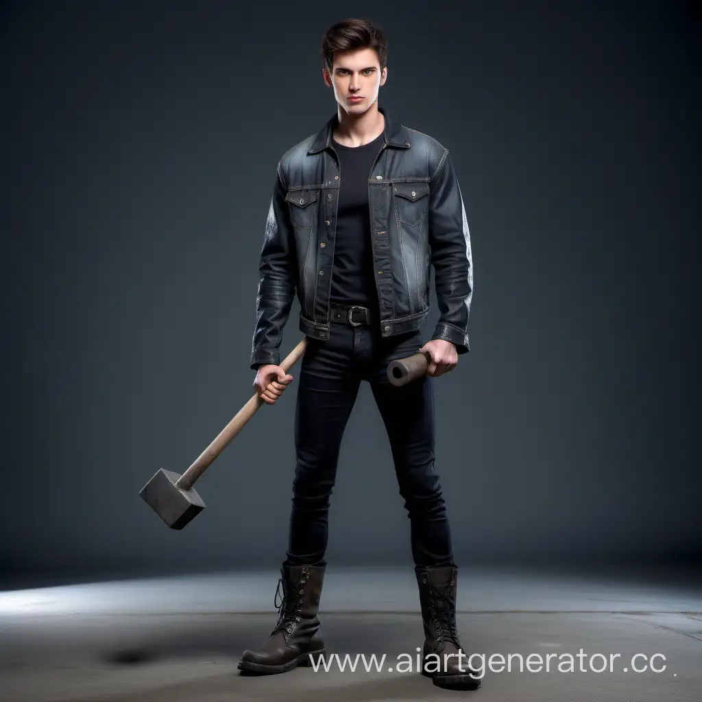 Tall-Man-in-Stylish-Denim-Jacket-Wielding-Sledgehammer