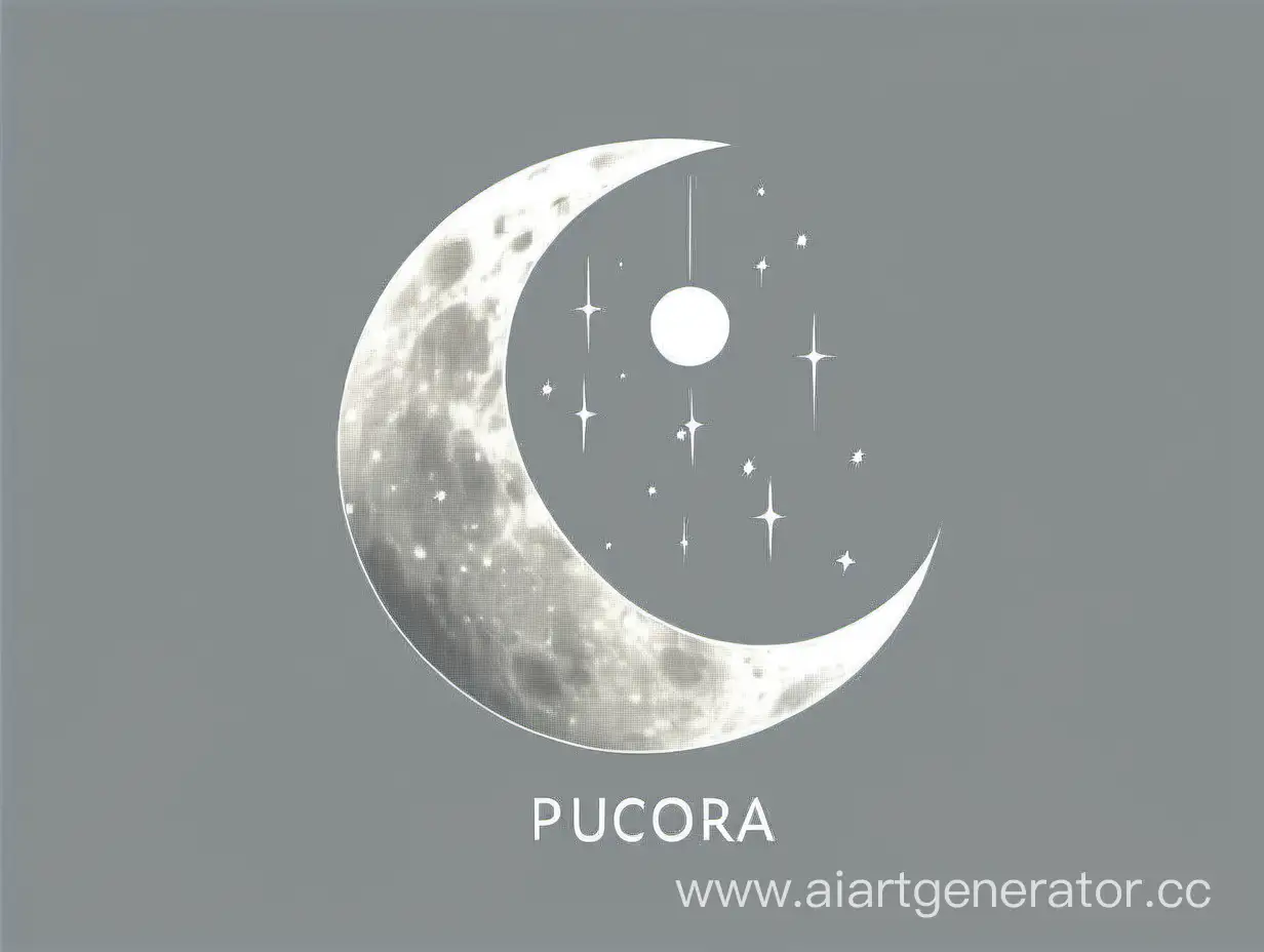 Logo minimalisric moon without background grey colours png with Pulcra Luna Inscription
