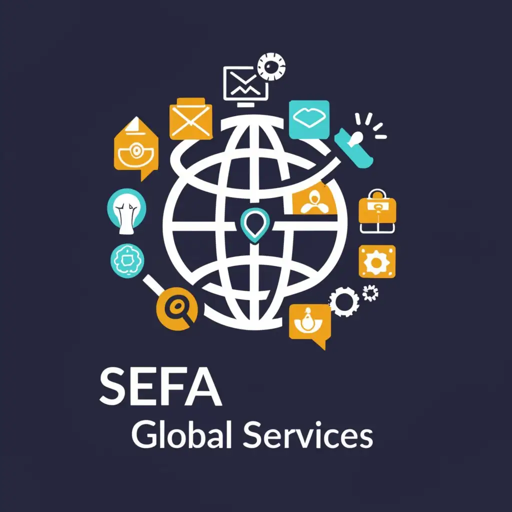 LOGO-Design-For-SEFA-Global-Services-Interconnected-Globe-with-Diverse-Service-Icons