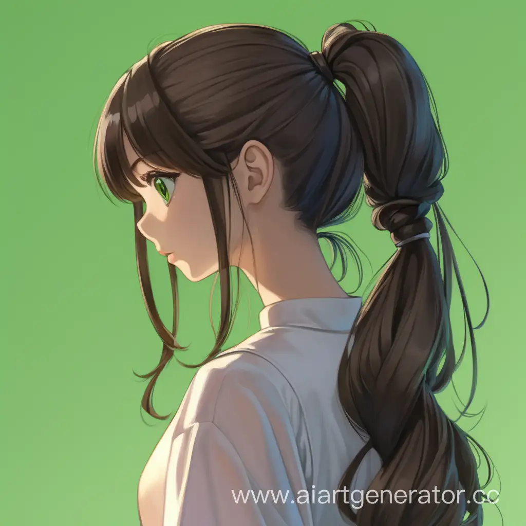 Contemplative-Anime-Girl-in-White-Dress-Against-Green-Background