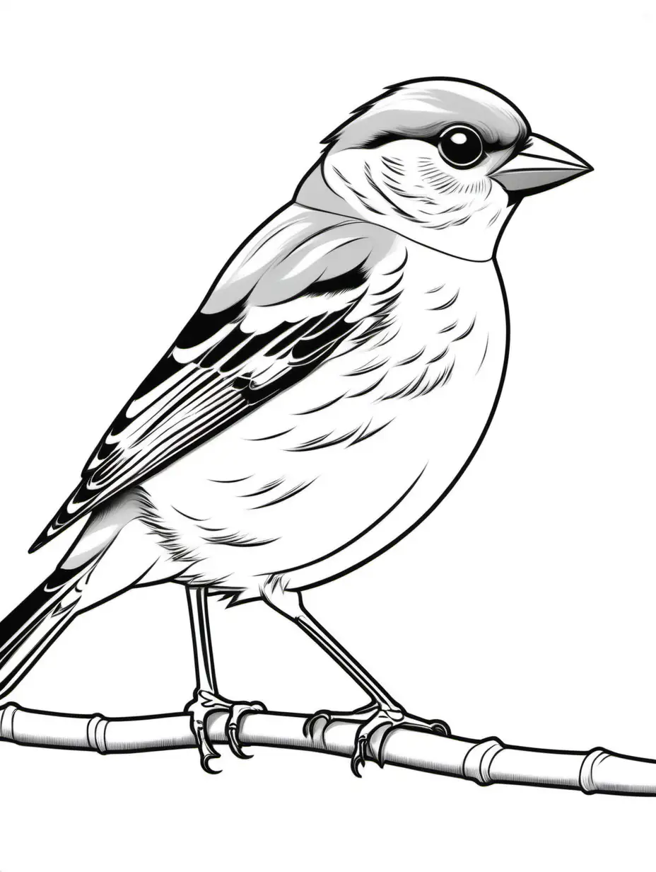 simple cute   chaffinch bird
coloring page
line art
black and white
white background
no shadow or highlights