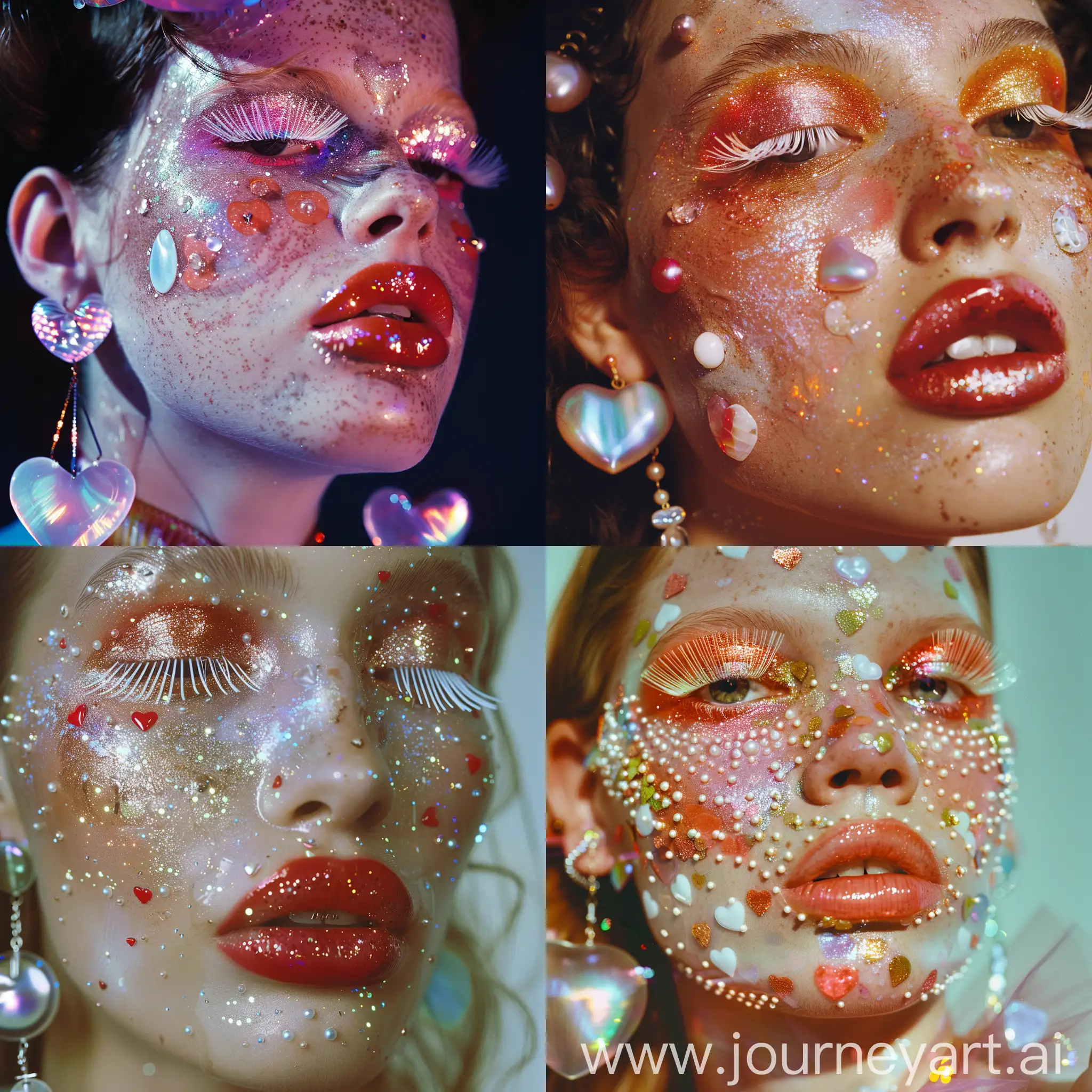 90s-Model-with-Bright-Carnival-Makeup-and-Glass-Earrings-Studio-Portrait