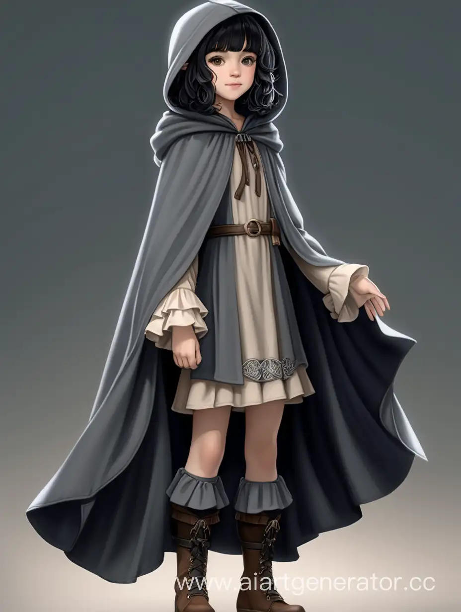 Halfling-Girl-in-Travel-Dress-and-Cloak-with-Hood