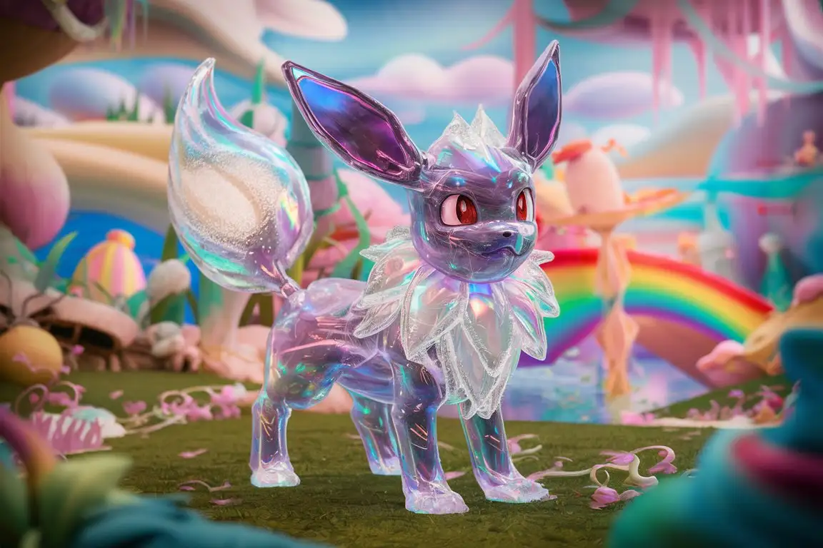 Eevee made of glass,8k,3d,insanely detailed,colourful,fantasy art