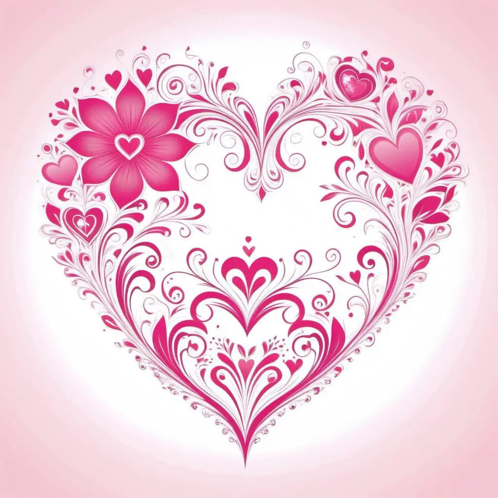   pink fairytale style floral valentine Heart, vector, white 
background 