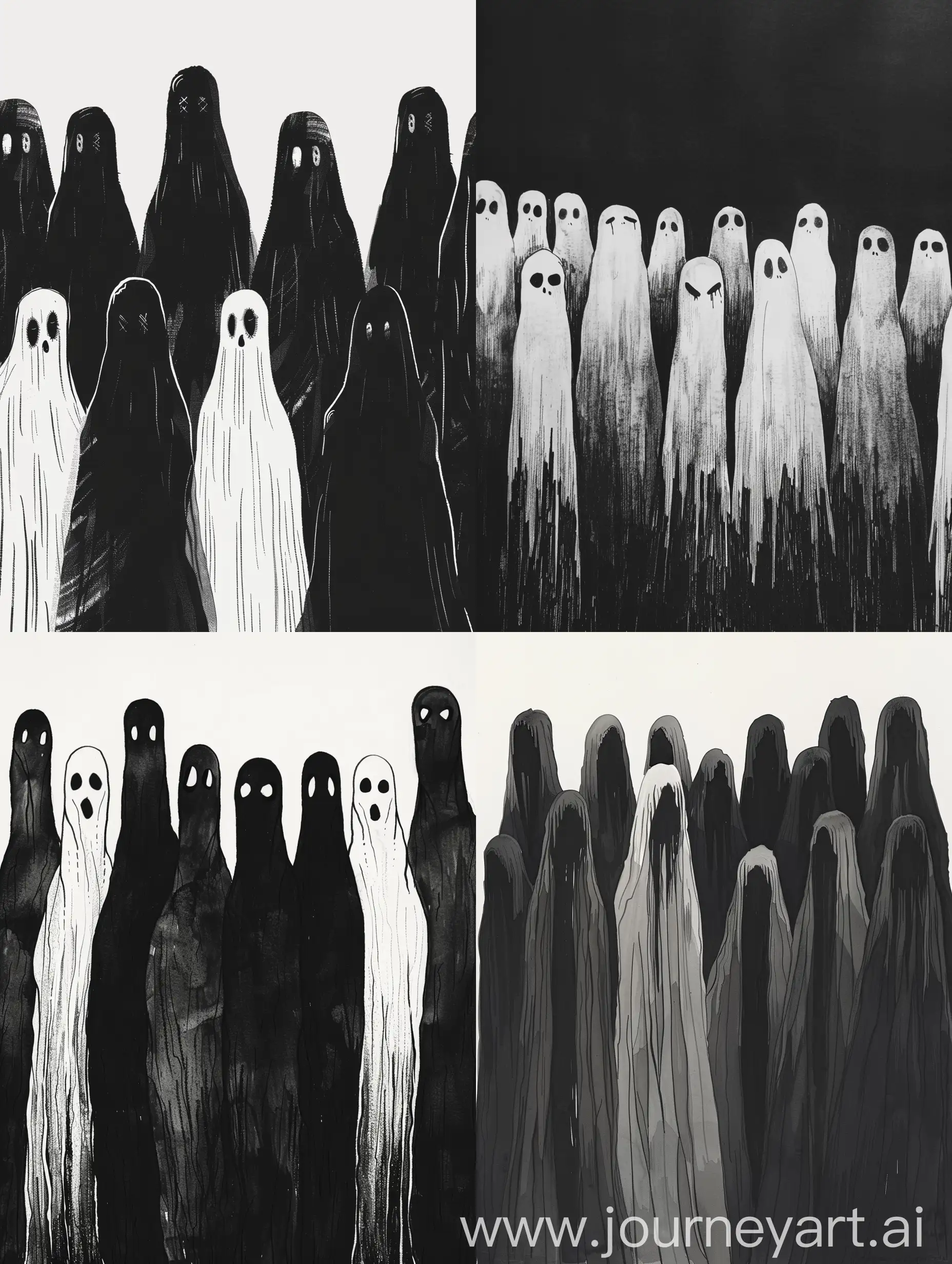 Eerie-Row-of-Ghost-Drawings-in-Dark-Shades