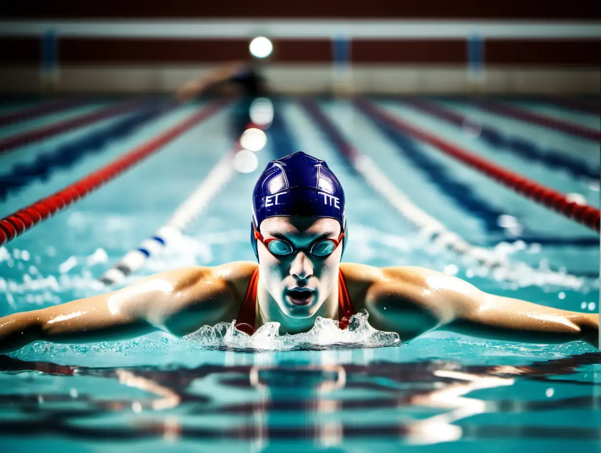 Elite swimmer in public pool